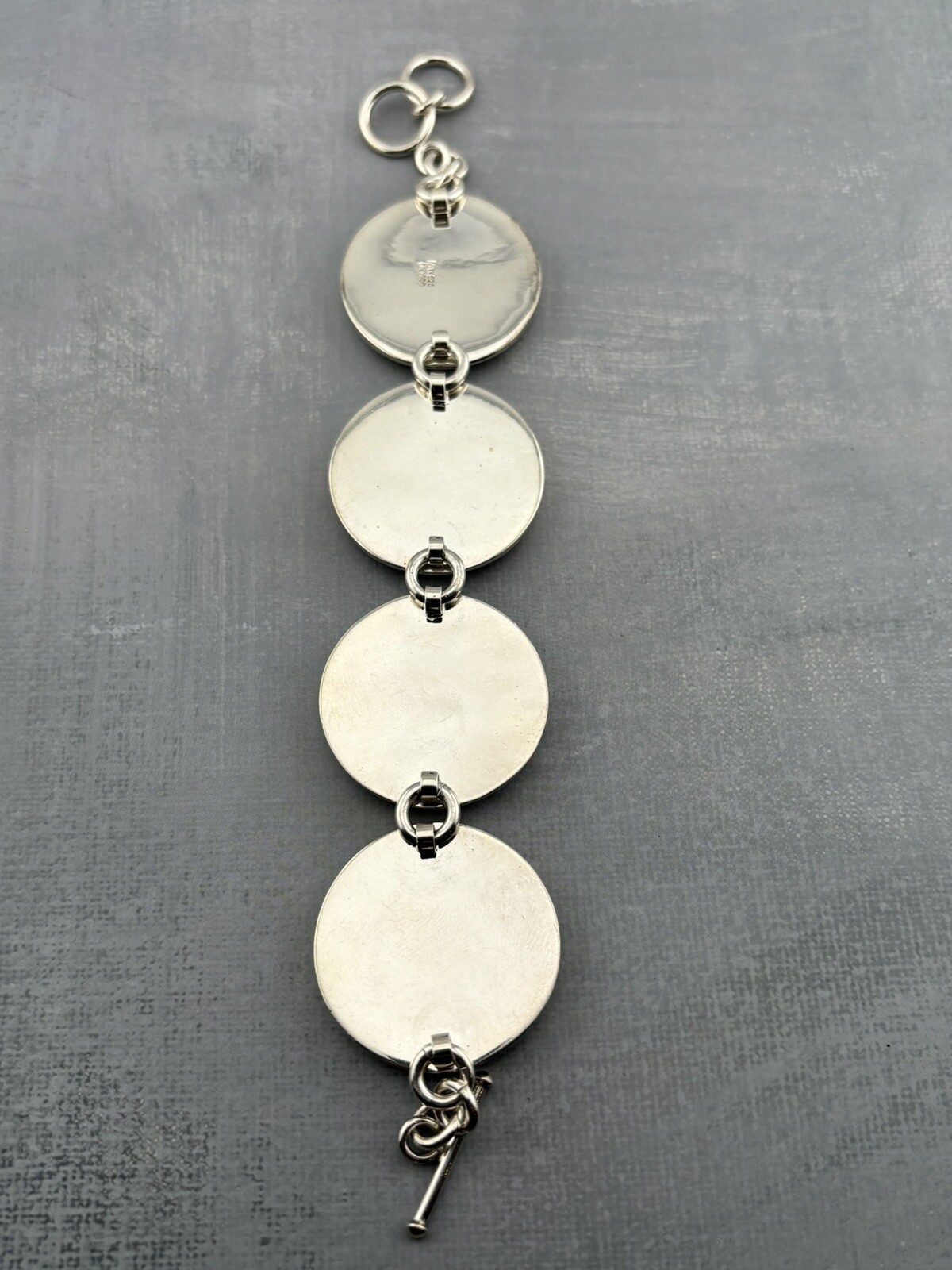 47g ATI Mexico .925 Sterling Silver Station Disc Toggle Bracelet Adjustable 7.75