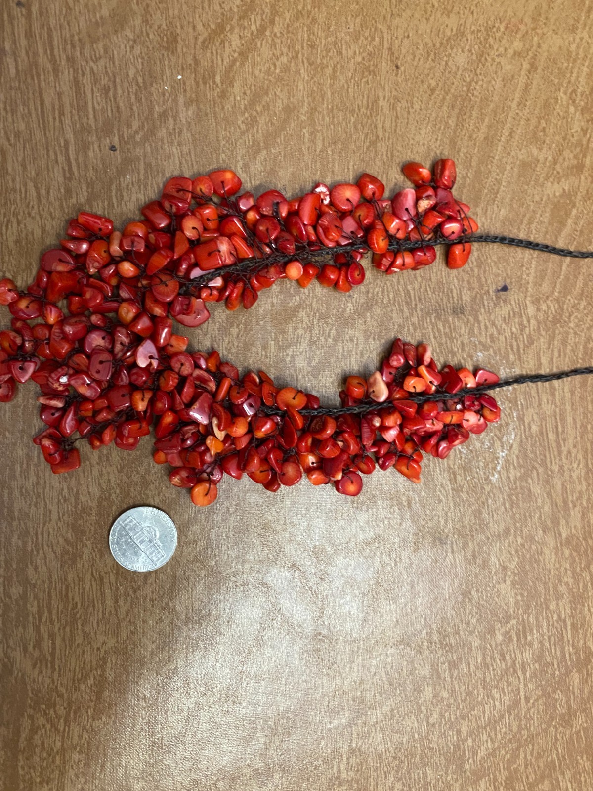 Vintage Single Strand Sliced Red Coral Bib Statement Bead Necklace -Adj