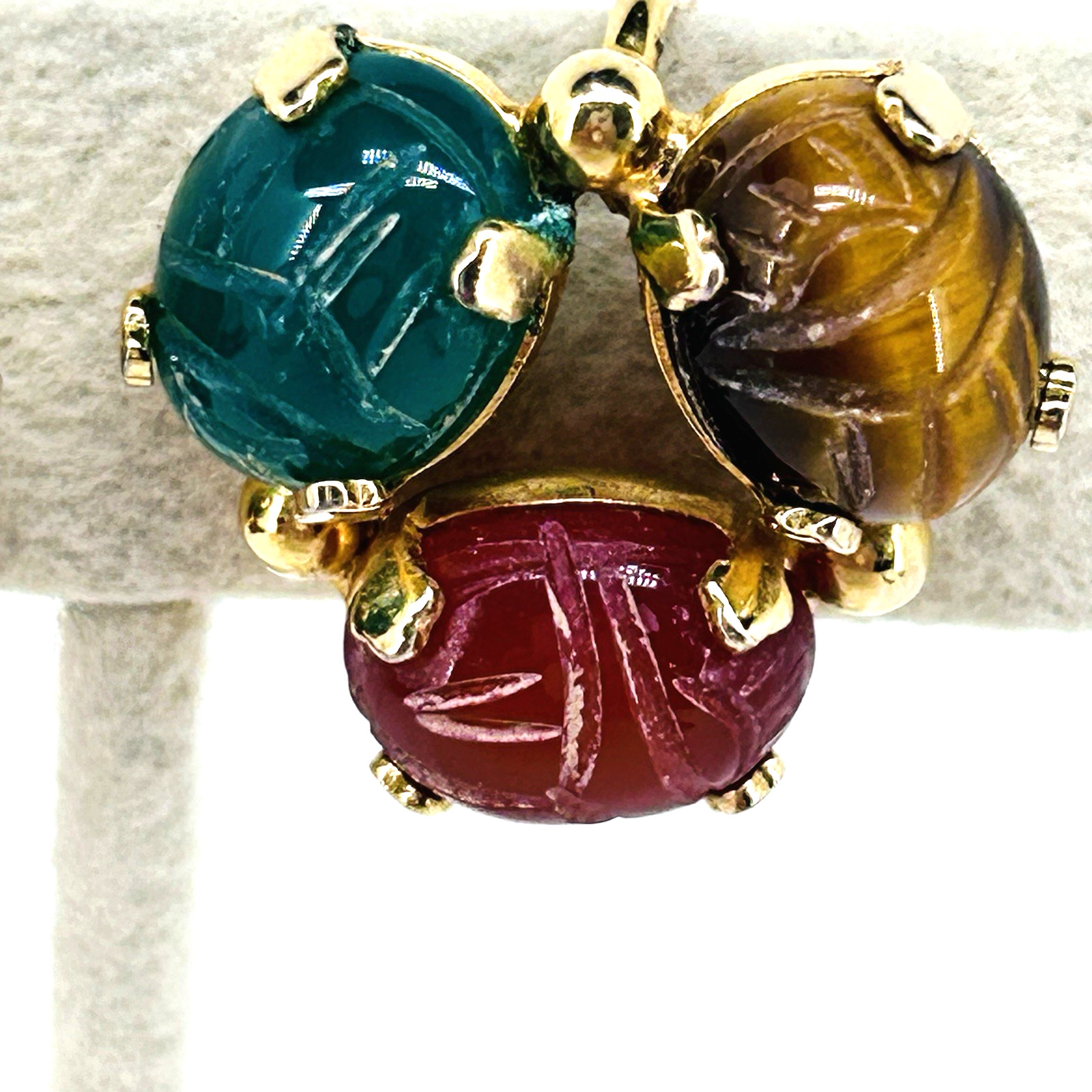 12K Gold Filled VTG Burt Casell Screw Back Earrings Jade Carnelian Tiger’s Eye