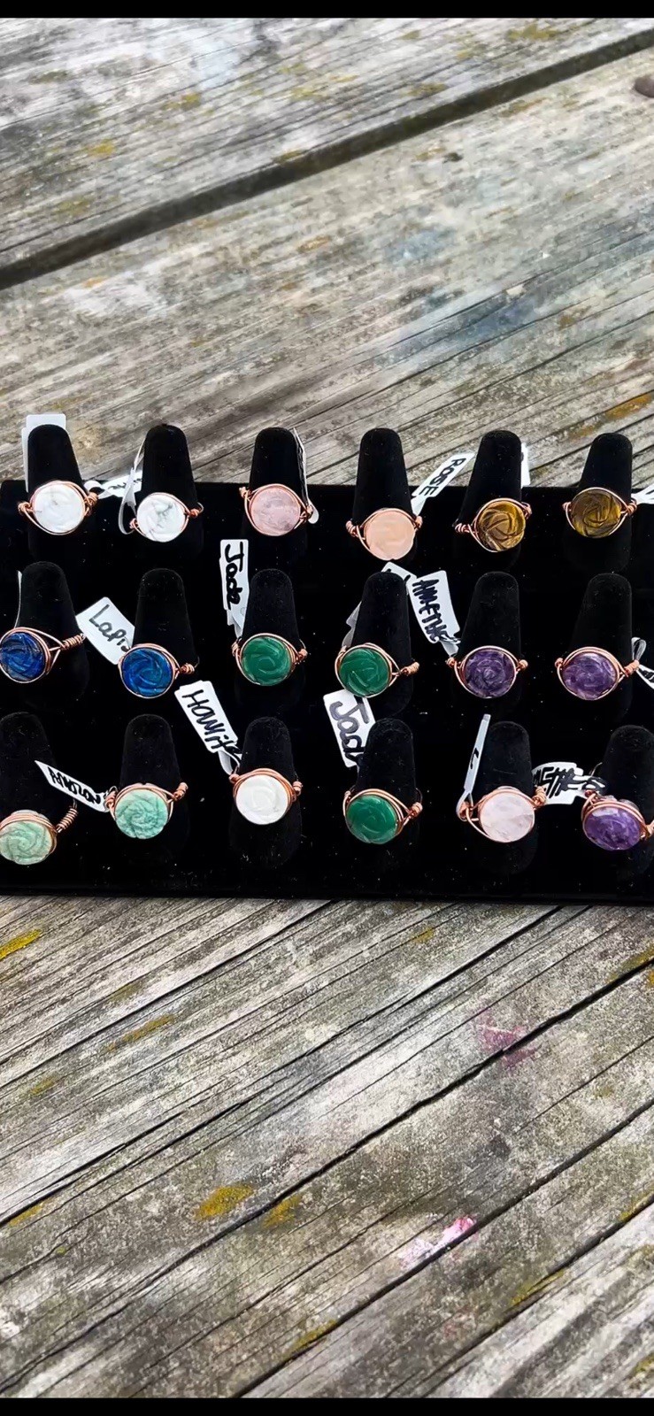 Mixed Lot Wire-Wrapped Copper Rings Multicolor w/ Amethyst & Jade Stones