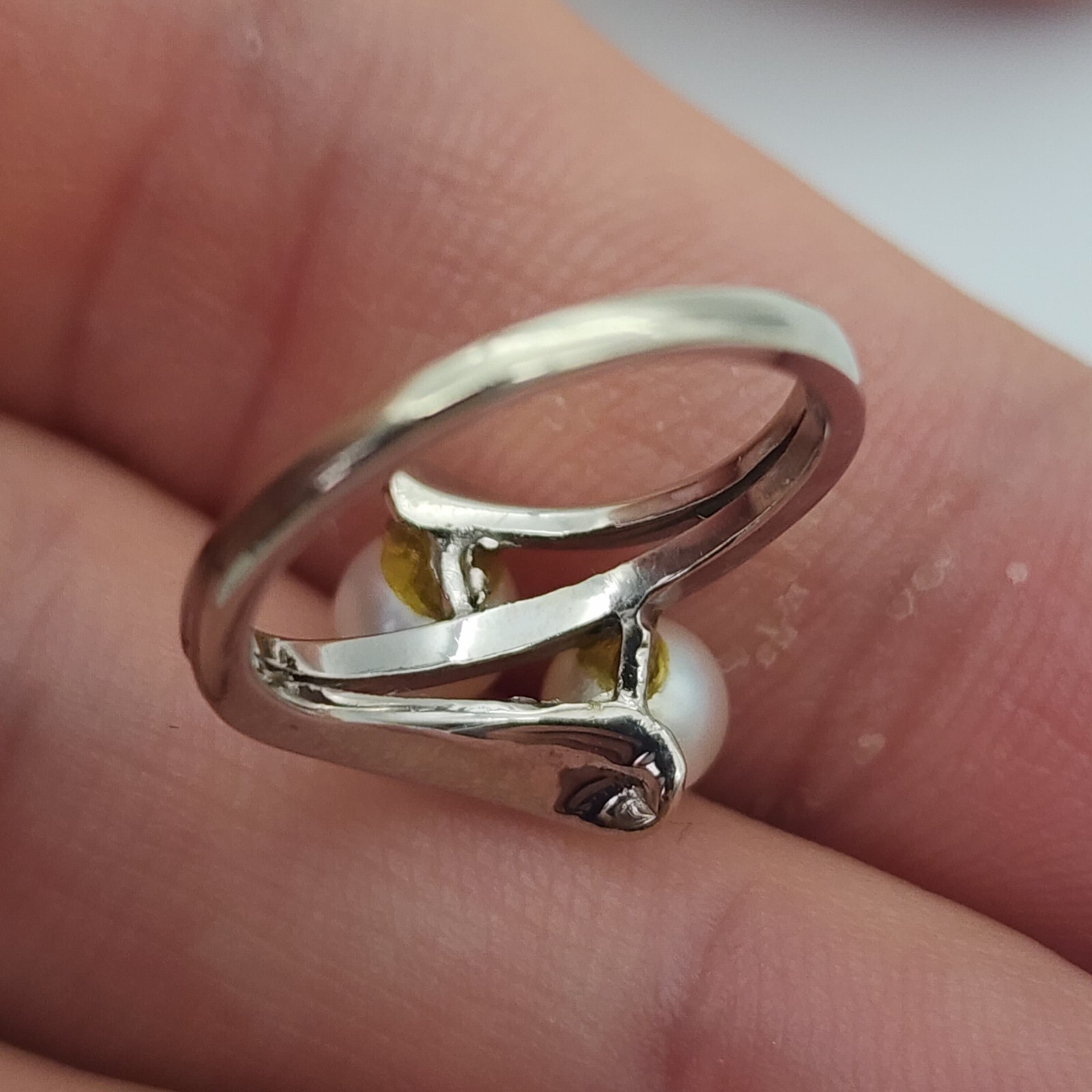 Vintage Skal 14k White Gold – Double 5.3 mm Pearl Ring – Size 4 1/8
