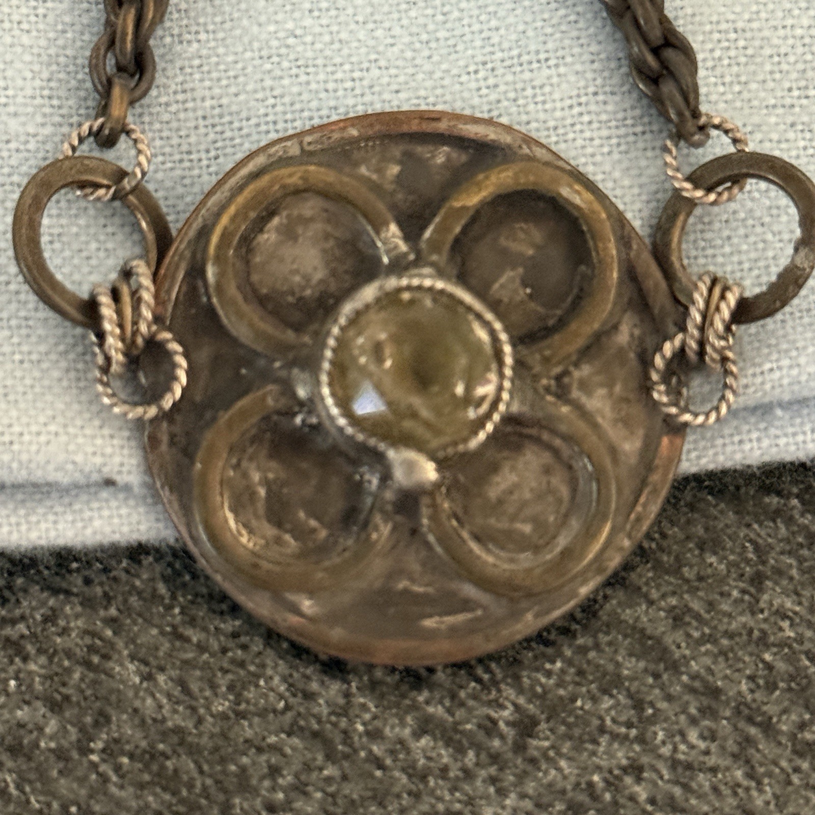Vintage Signed Artisan Sterling & Mixed Metal Quartz Bracelet One Of A Kind Boho