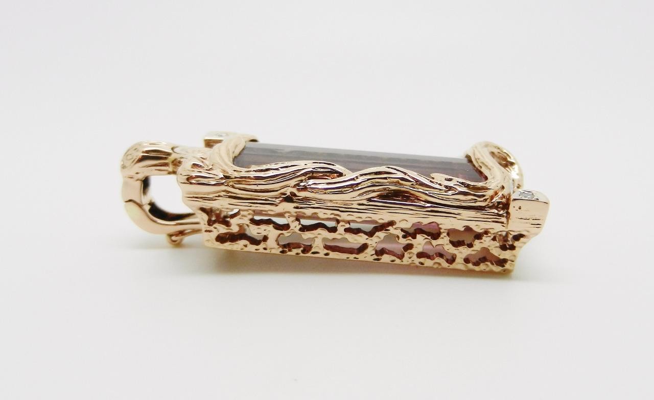 18K Rose Gold Vintage 26.21 Carats Pink Tourmaline Diamond Enhancer Pendant