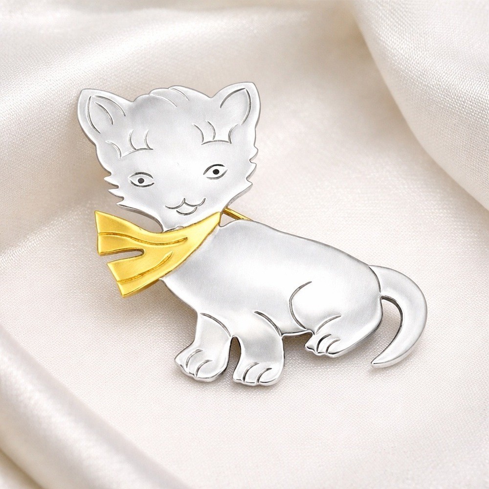 Sterling Silver 925 Kitten Cat Brooch Pin Pendant Vintage Taxco Mexico