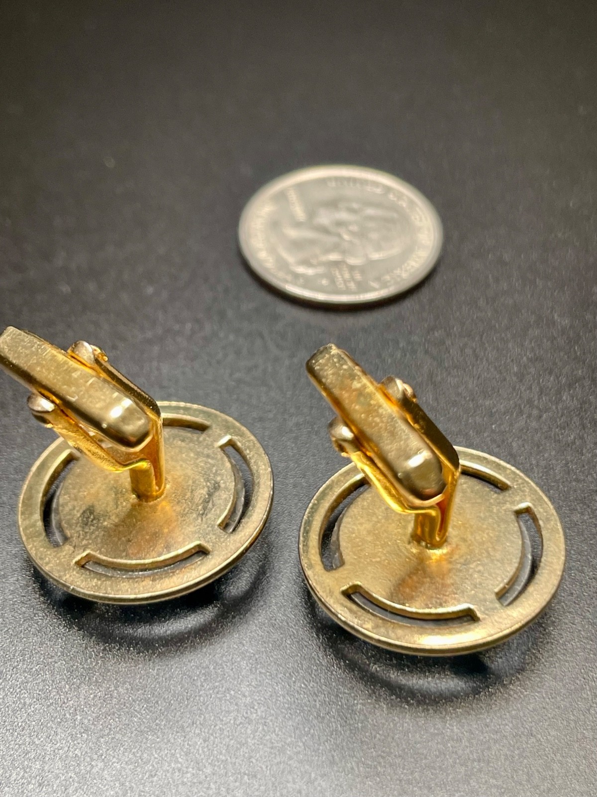 Vintage Classical Coin Profile Cufflinks Two Tone Gold Silver Greek Roman MCM