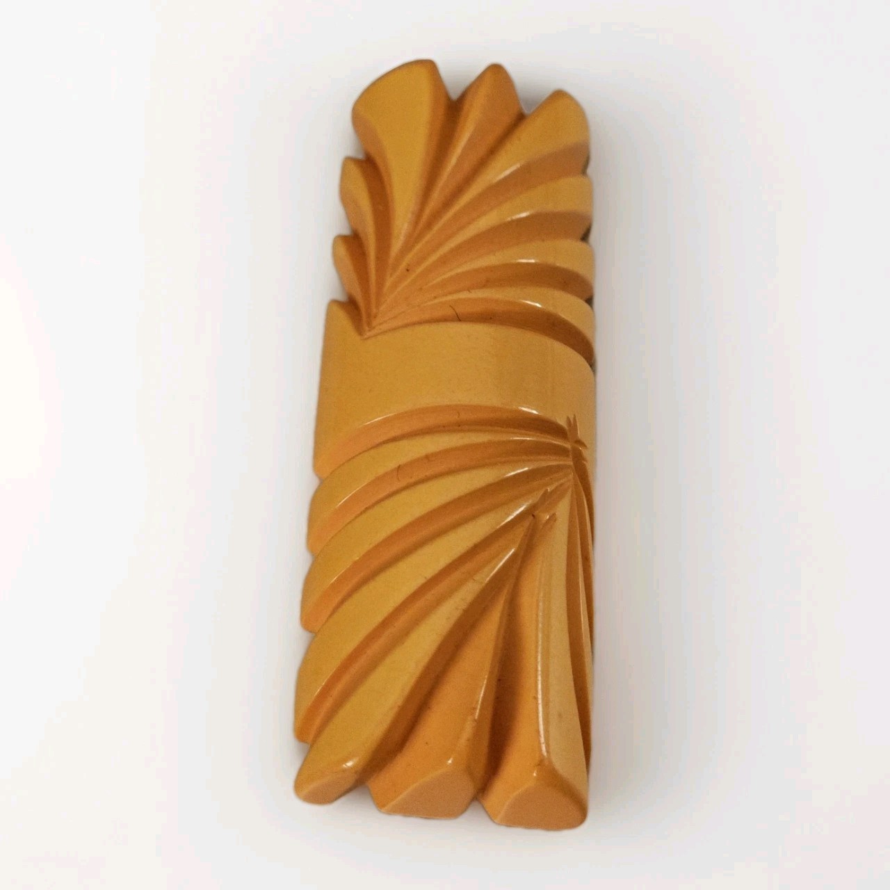 Vintage Butterscotch Bakelite Carved Brooch Art Deco C Clasp Tested w Semichrome