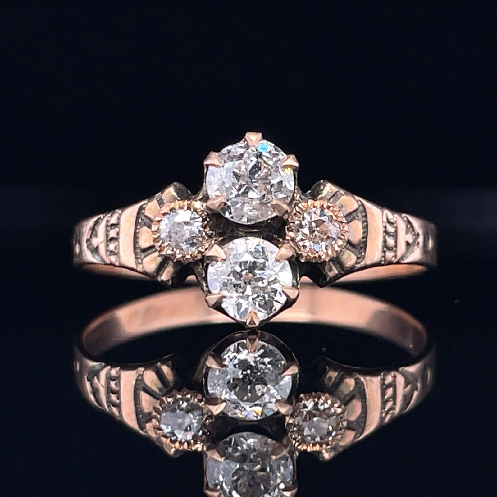 Victorian Old European Cut Diamond Band Set In 14K Gold