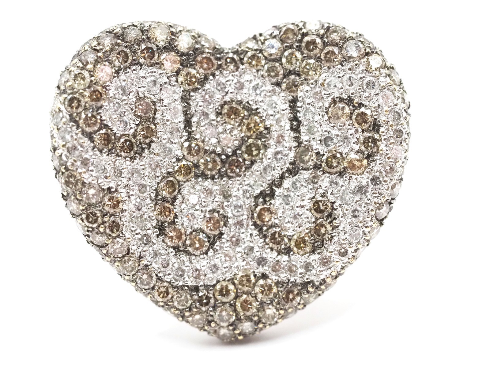 3.25 Ct White Gold Champagne and White Diamonds Heart Ring 18kt