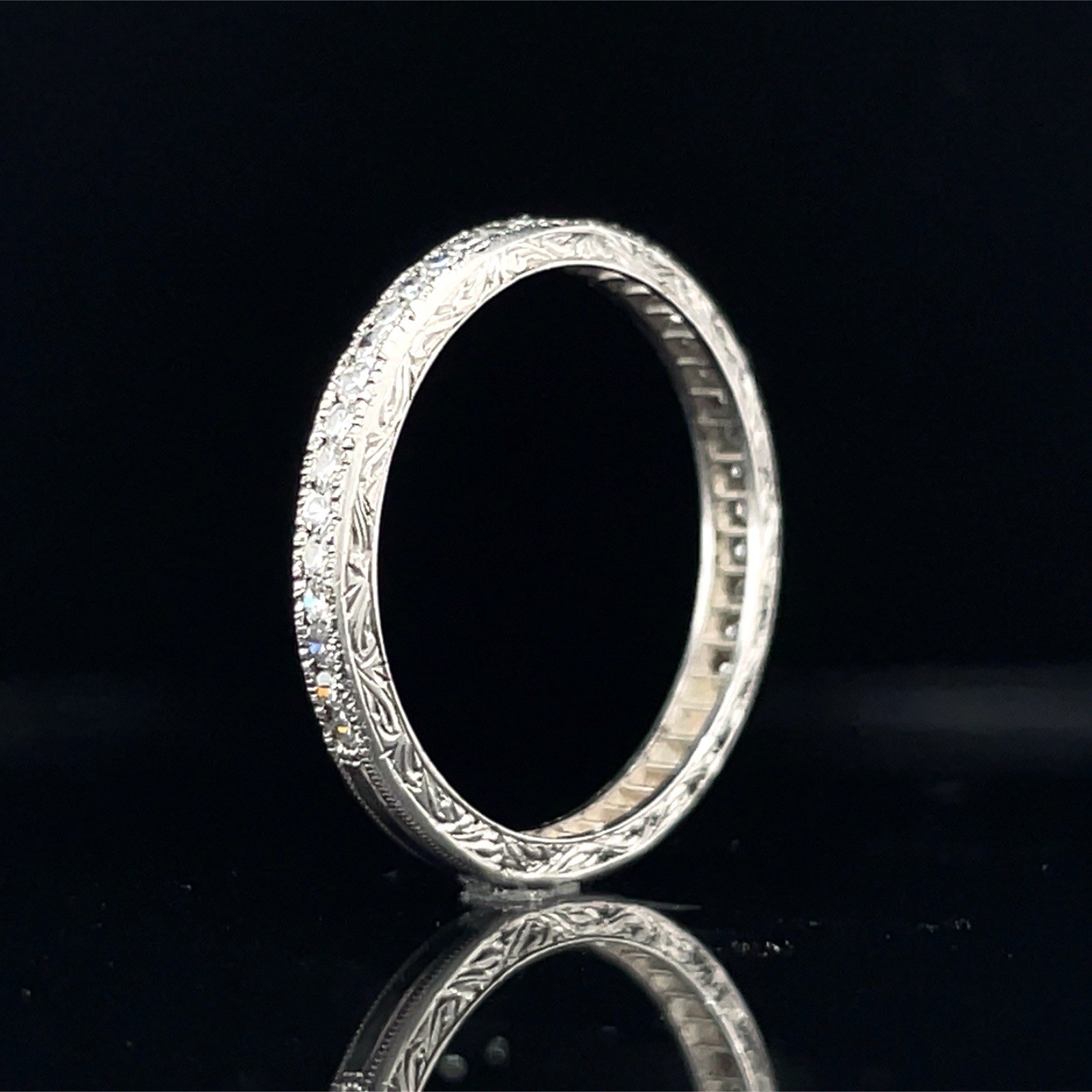 Art Deco 0.35 Carat D VVS2 Platinum Diamond Band With Hand Engraving Ring Size 6