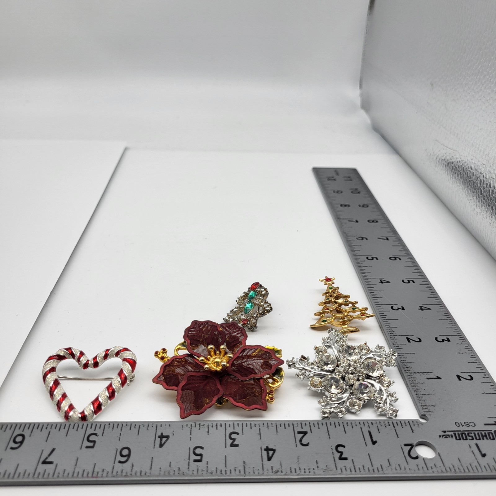 Vintage Brooch pin lot Christmas Holiday collection Tree Snowflake bell & more