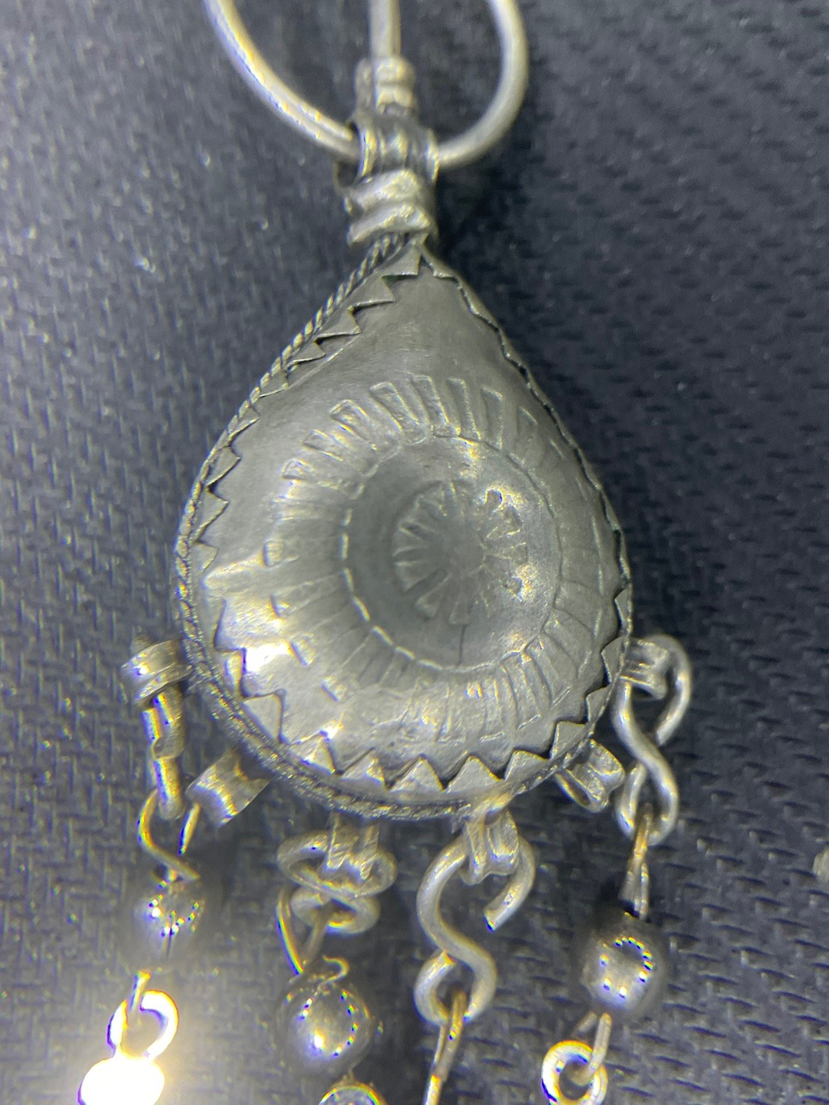 Moroccan Berber Fibula Tiznit Pendant Brooch Silver/ Green Gem *Read* 🌙