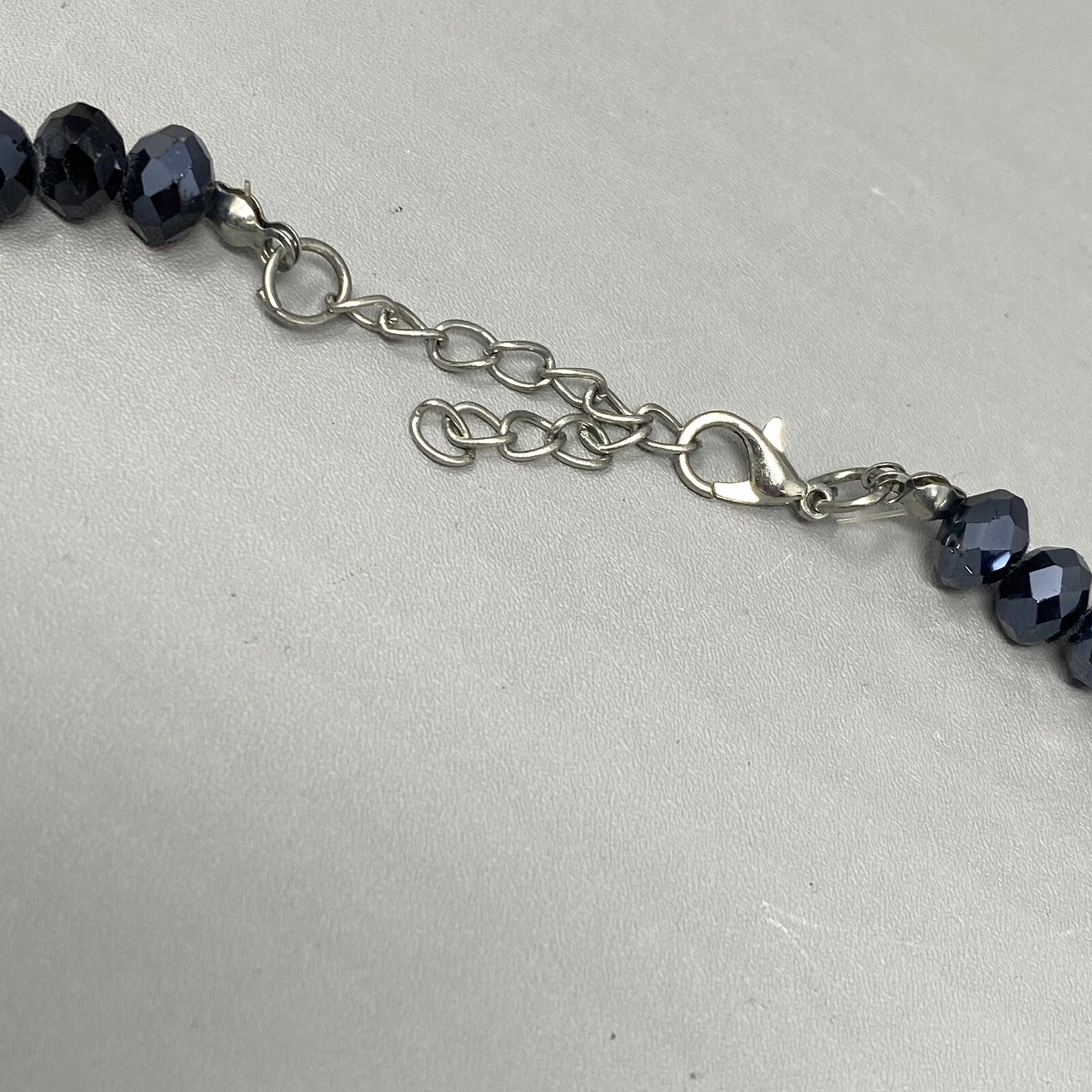 Blue Glass Bead Necklace Iridescent Round Faceted Dark Fire Polished Collar 18″