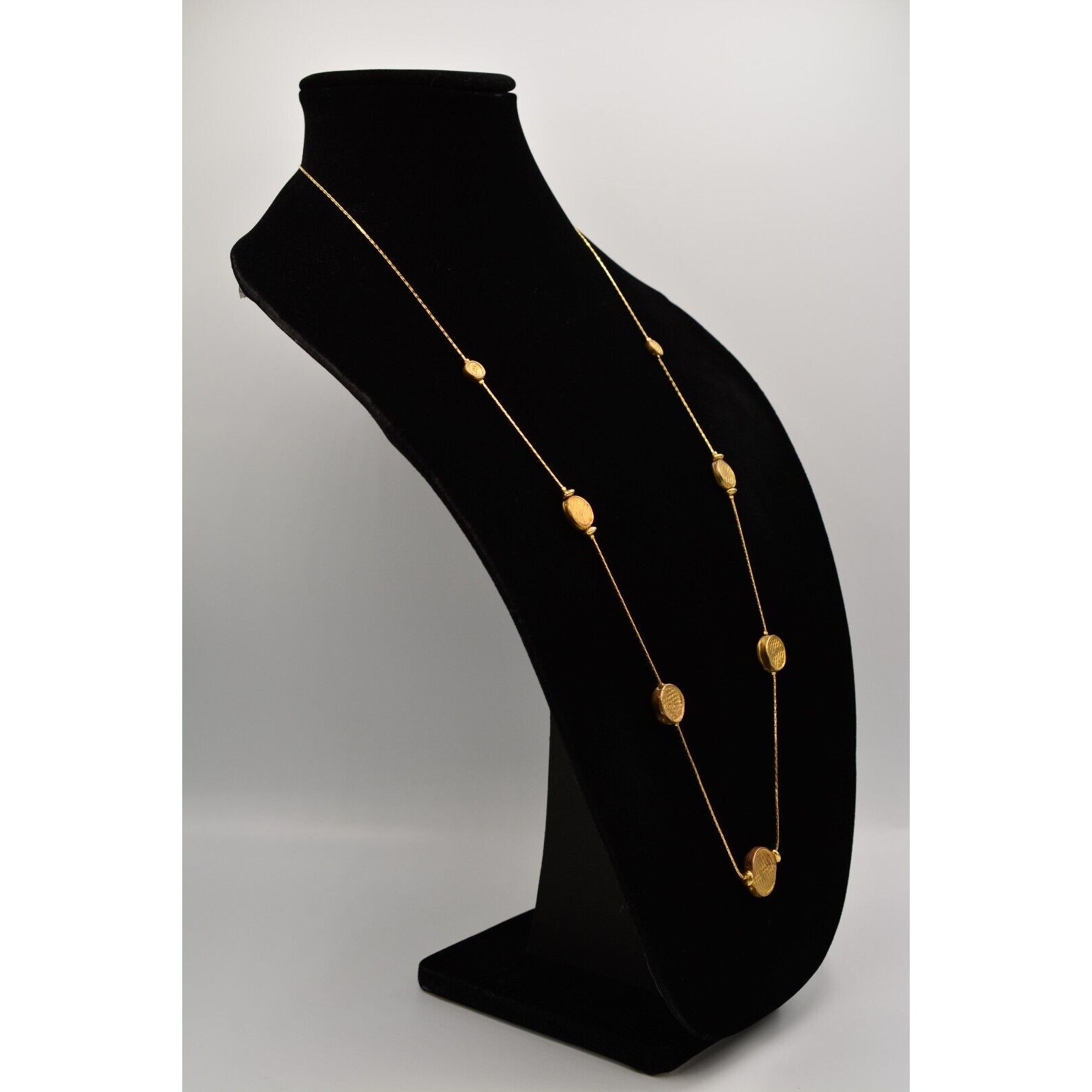 Vintage Station Chain Necklace Antiqued Brushed Gold Coin Linked Heavy 80s Bin3C