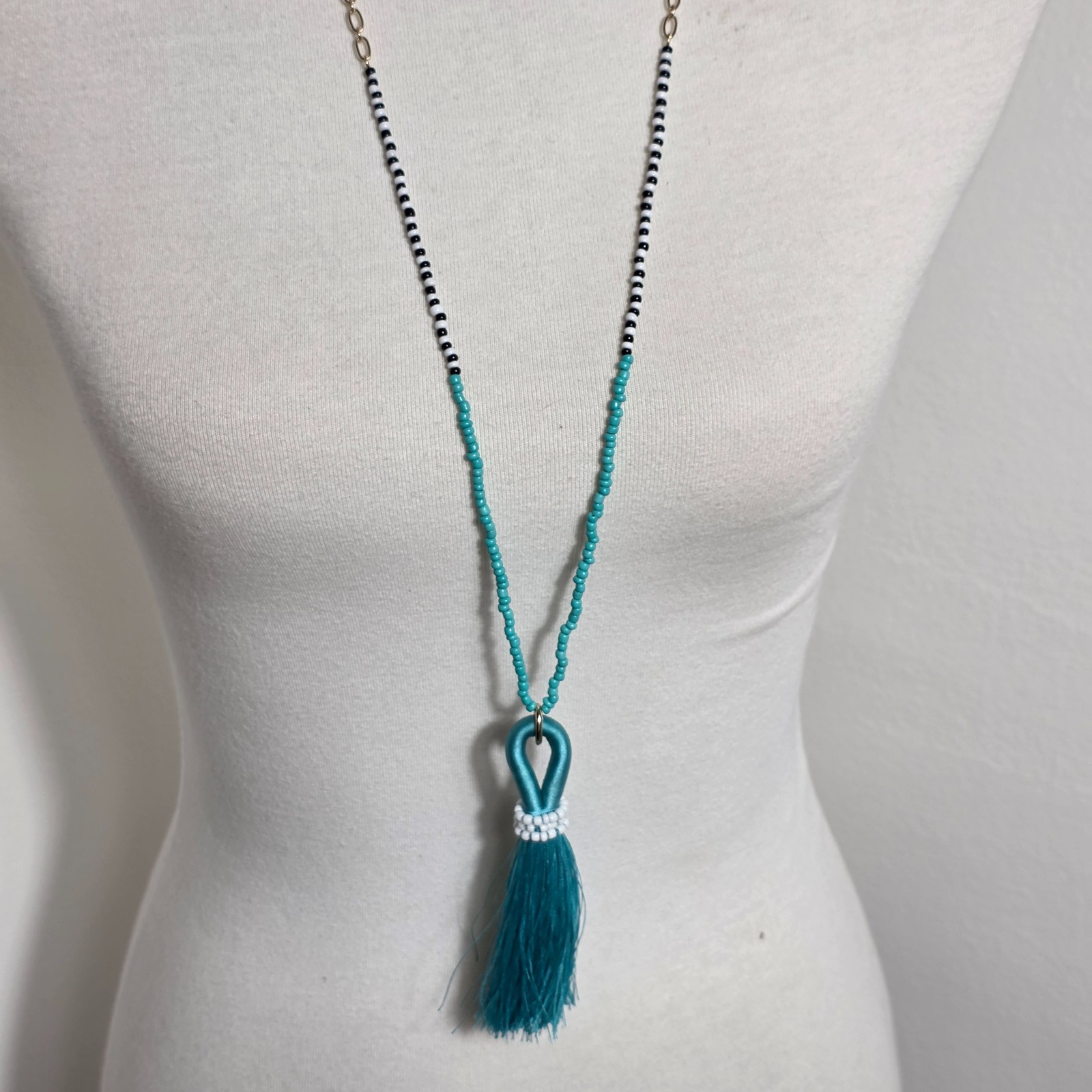Sugarfix by BaubleBar Beaded Tassel Bohoemian-Style Necklace Teal-Colored