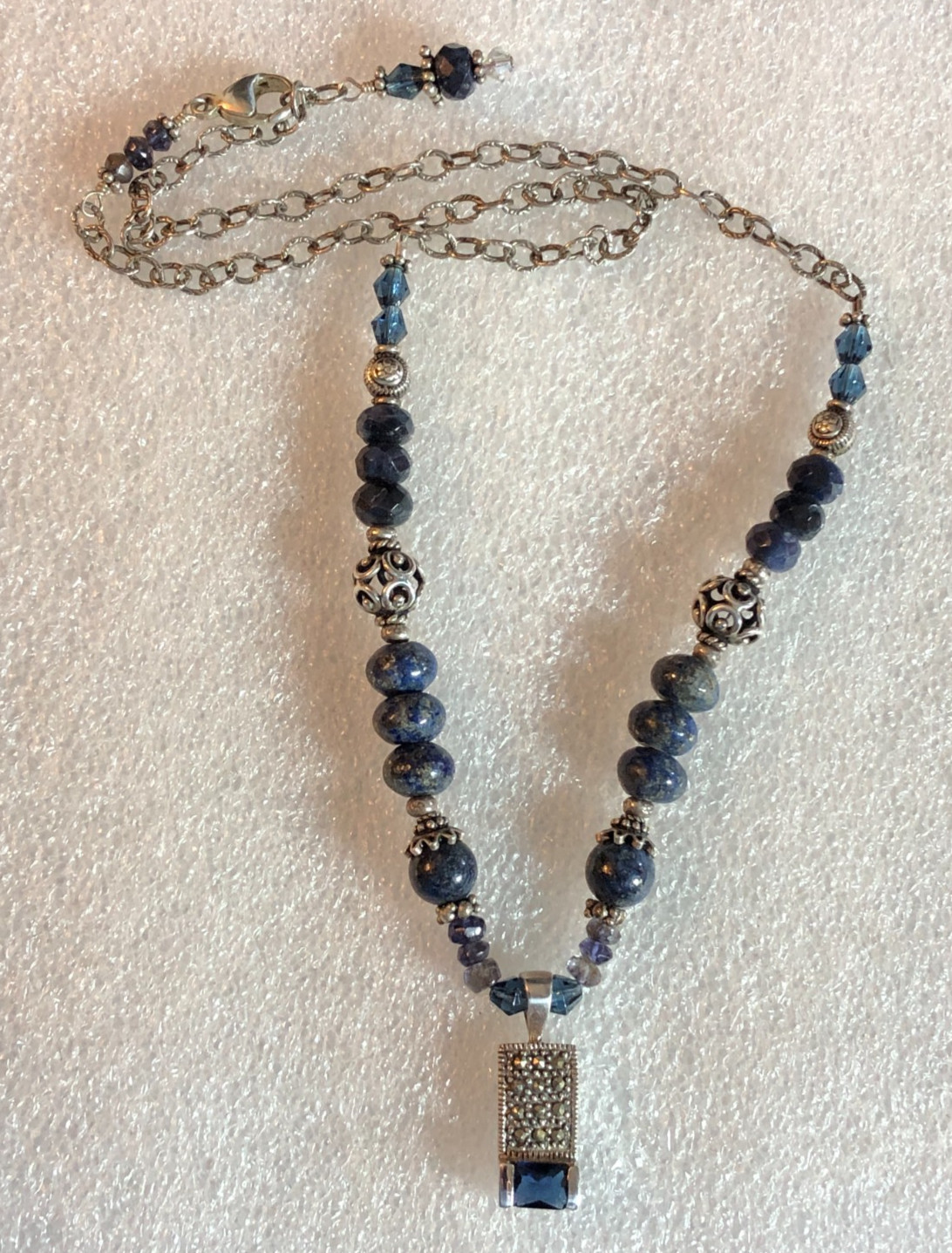 Vintage Sterling Silver Lapis Bead Necklace Boho Natural Blue Gemstones 19″ 6060