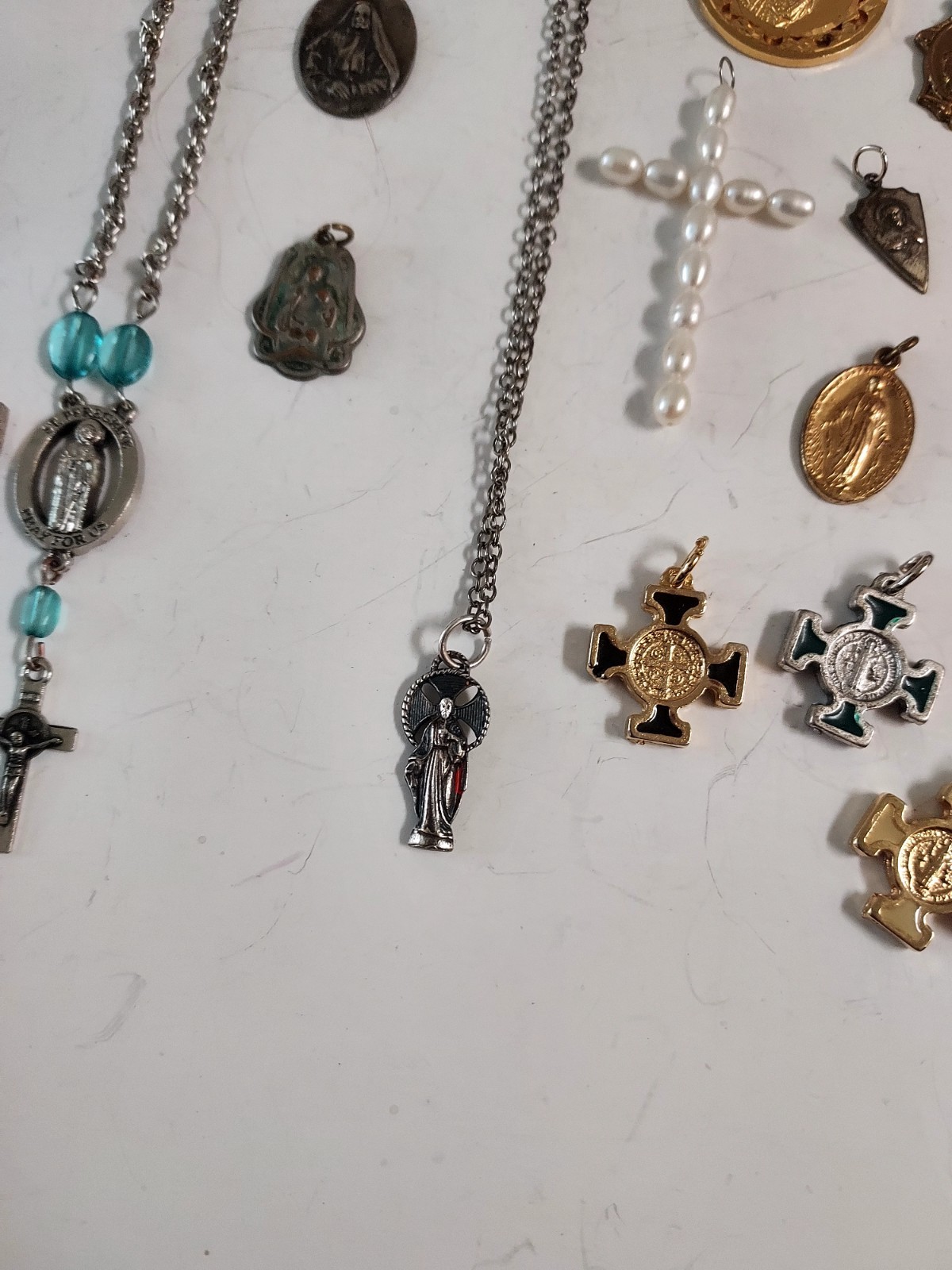 Huge Religious Lot Cross Rosary Beads Small Silver Pin Charms Mixed Lot 40 Pcs.
