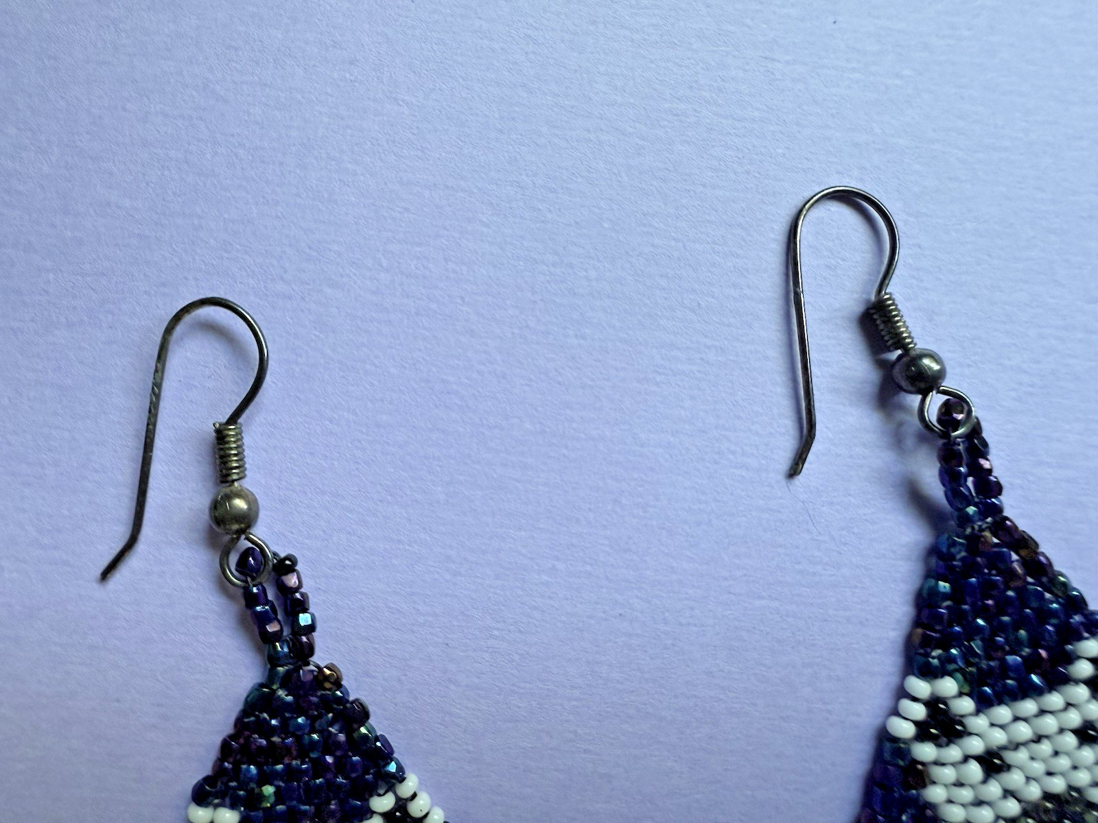 Vintage Polar Bear Glass Woven Sead Bead Dangle Tassel Long AB Black Earrings