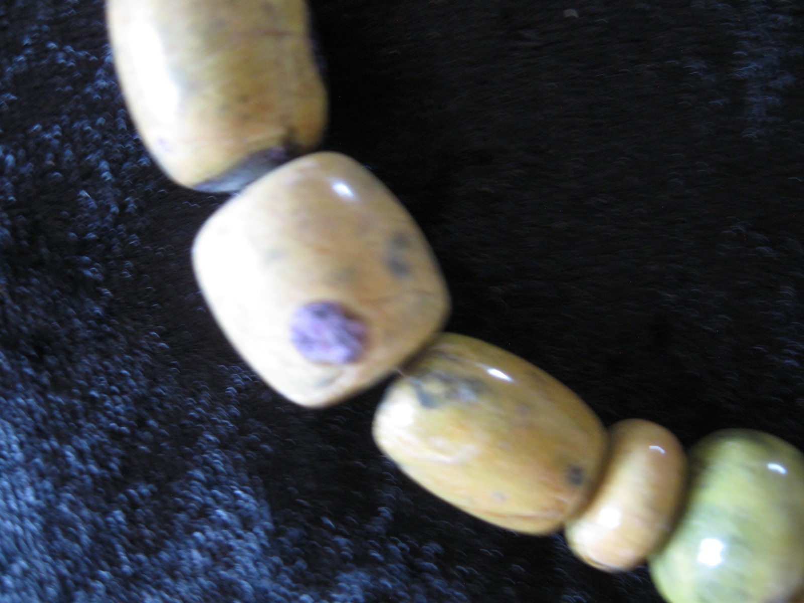 Vintage Russian Serpentine Variable Bead Sizes Beaded Necklace/Silver Clasp 31″
