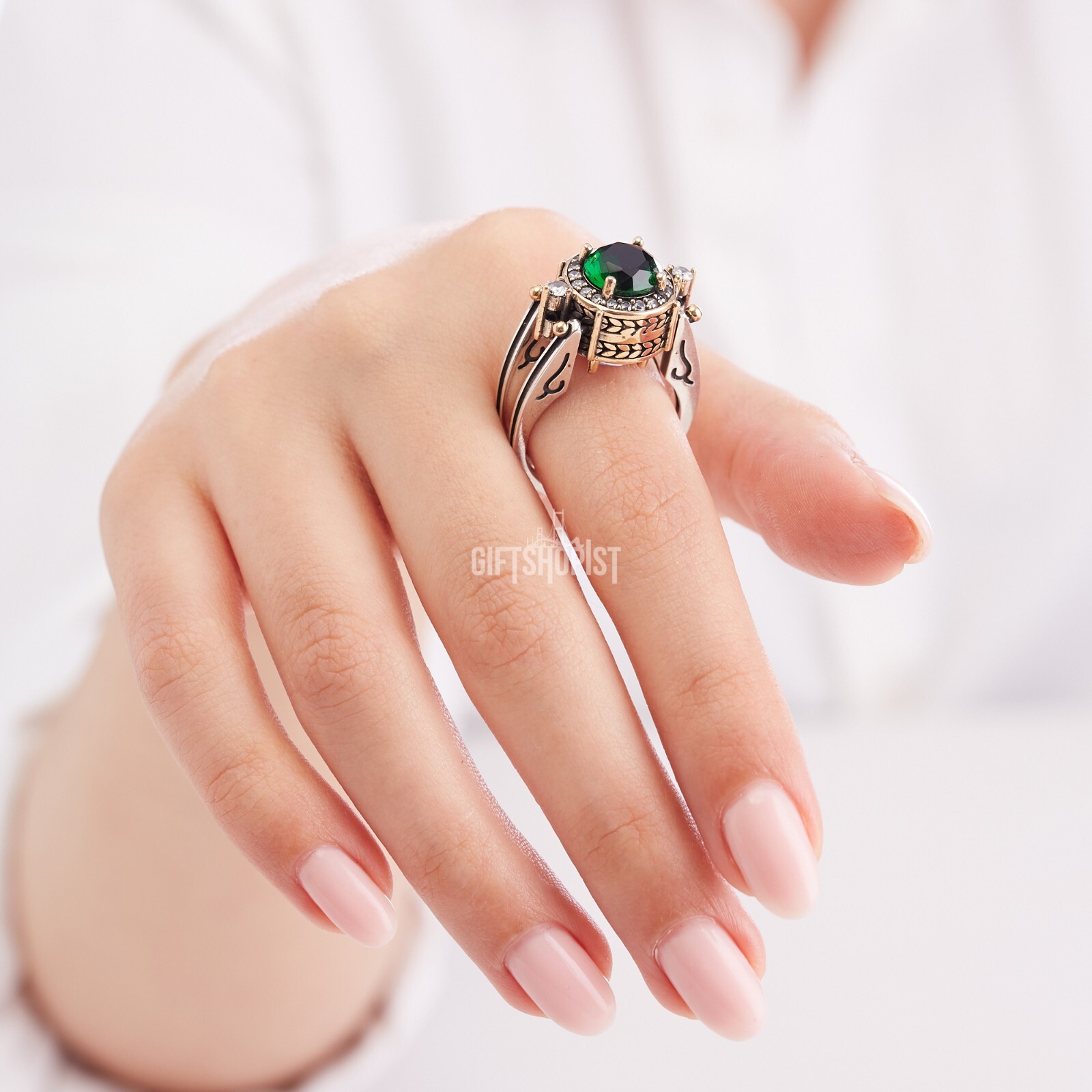 Turkish Reversible Round Emerald and Black Onyx Topaz 925 Sterling Silver Ring