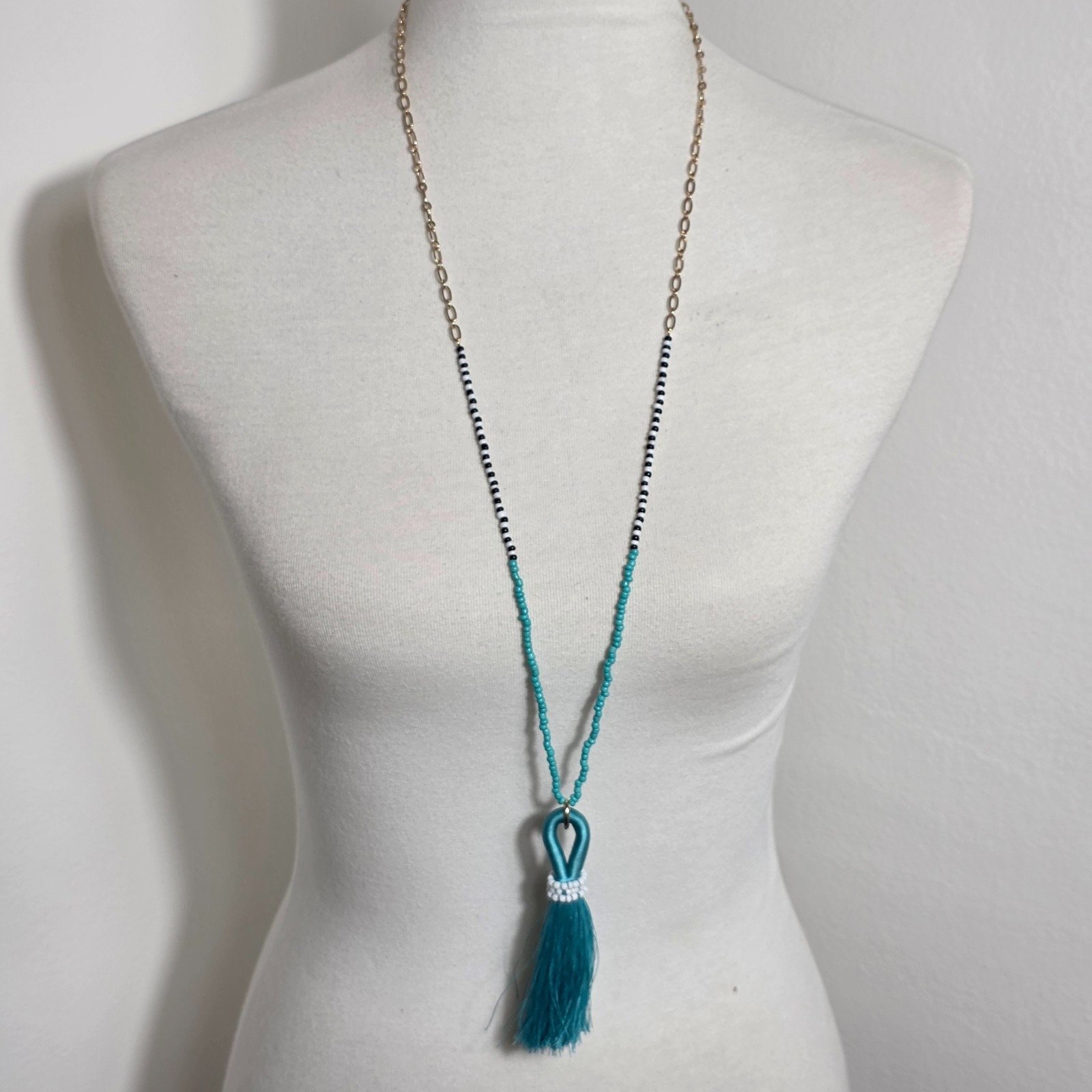 Sugarfix by BaubleBar Beaded Tassel Bohoemian-Style Necklace Teal-Colored