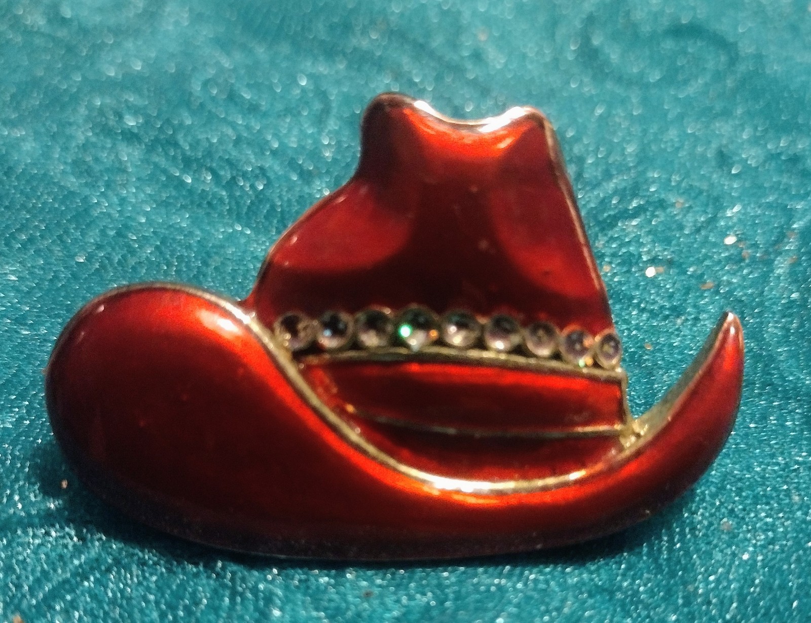 Vintage RED HAT SOCIETY Brooch Pin Red Cowgirl Cowboy w/ Rhinestones