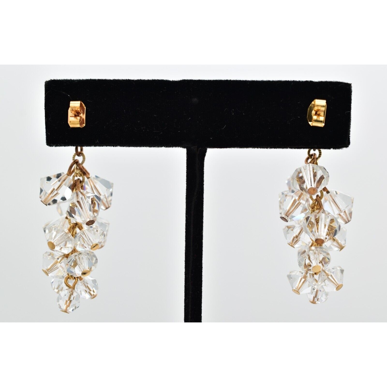 Vintage Clear Austrian Crystal Earrings Dangle Cluster Chain Drop Glam 1950s A24