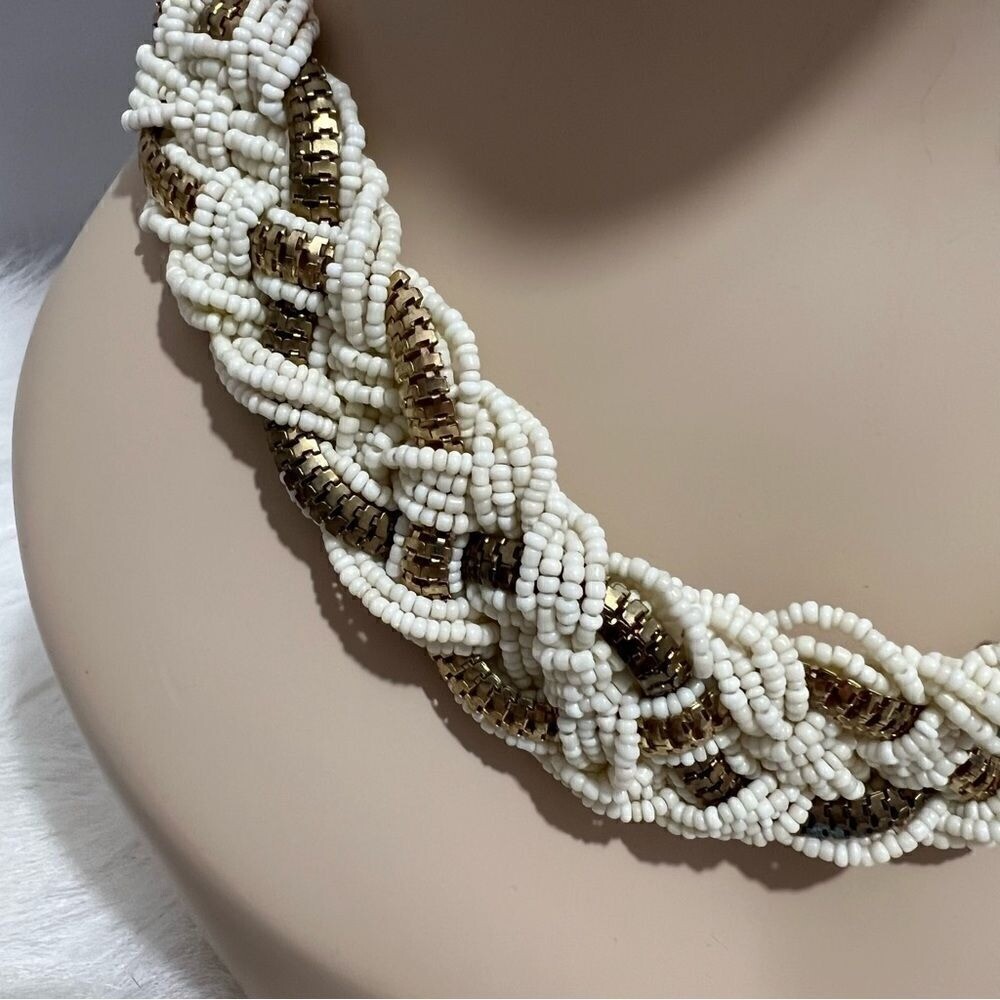 Vintage Ivory and gold beaded rope statement necklace/choker