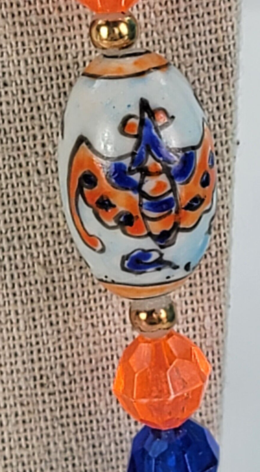 Vintage Asian Themed Hand Painted Clay And Plastic Bead Multicolor Necklace 29″