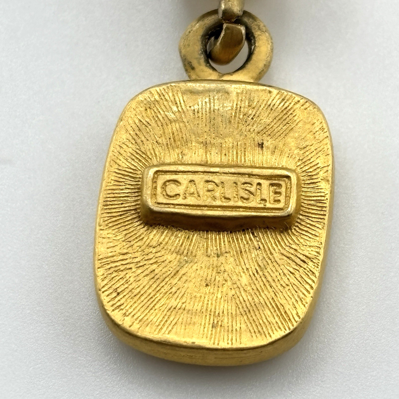 Vintage Carlisle Black Cameo Pendant Brushed Gold Tone Large Bail Signed