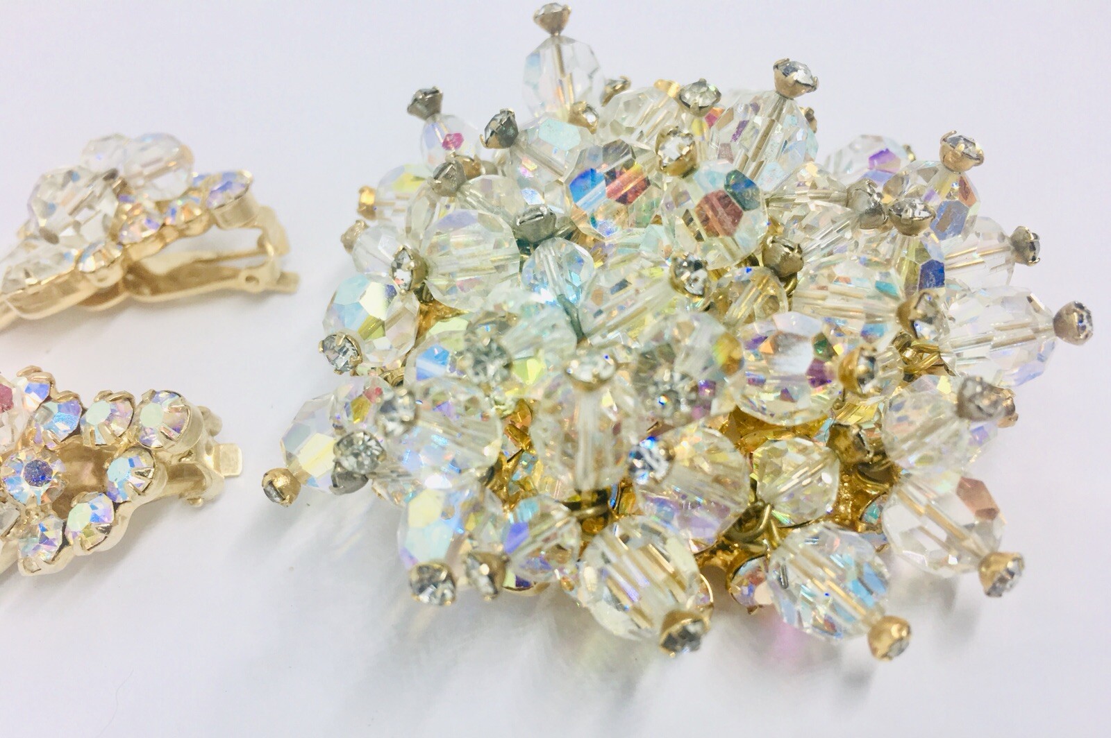 Juliana Delizza & Elster Huge AB Cha Cha Brooch & Earrings Demi Vintage Jewelry