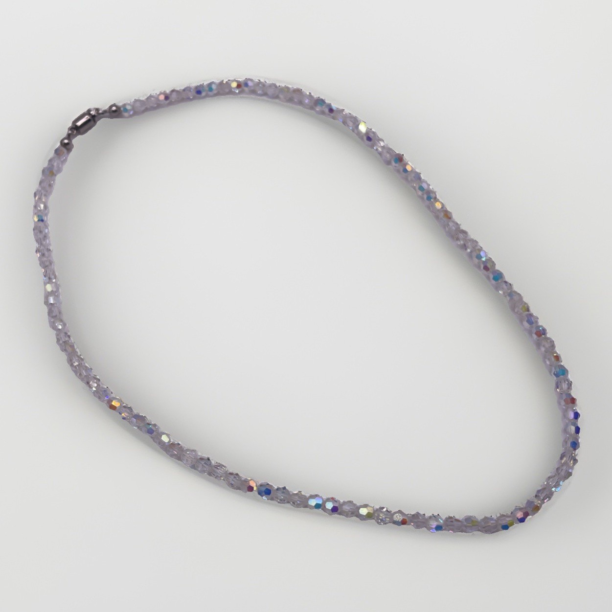 Vintage Aurora Borealis AB Faceted Crystal Glass Bead Necklace 16″ Iridescent