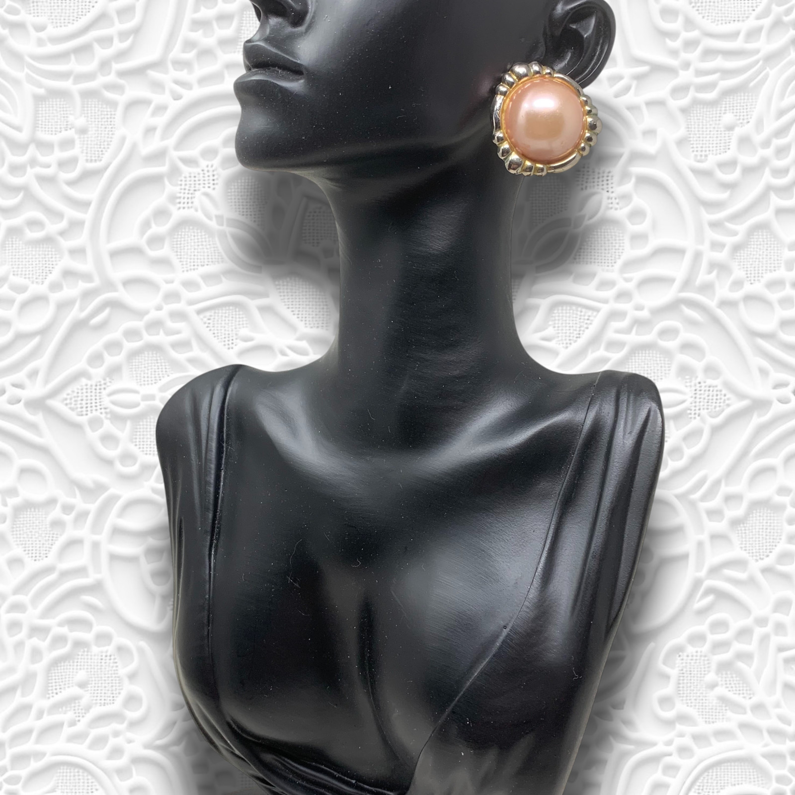 Vintage 1980s Pink Cabochon Gold Tone Oversized Pierced Earrings Mogul Couture