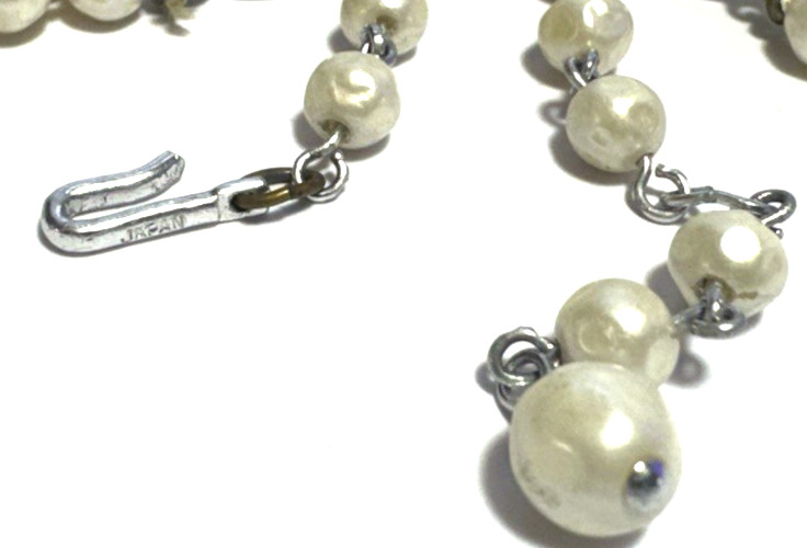 Vintage Necklace Multi Beaded Bib Faux Pearl SIGNED JAPAN White Hand Knot 9