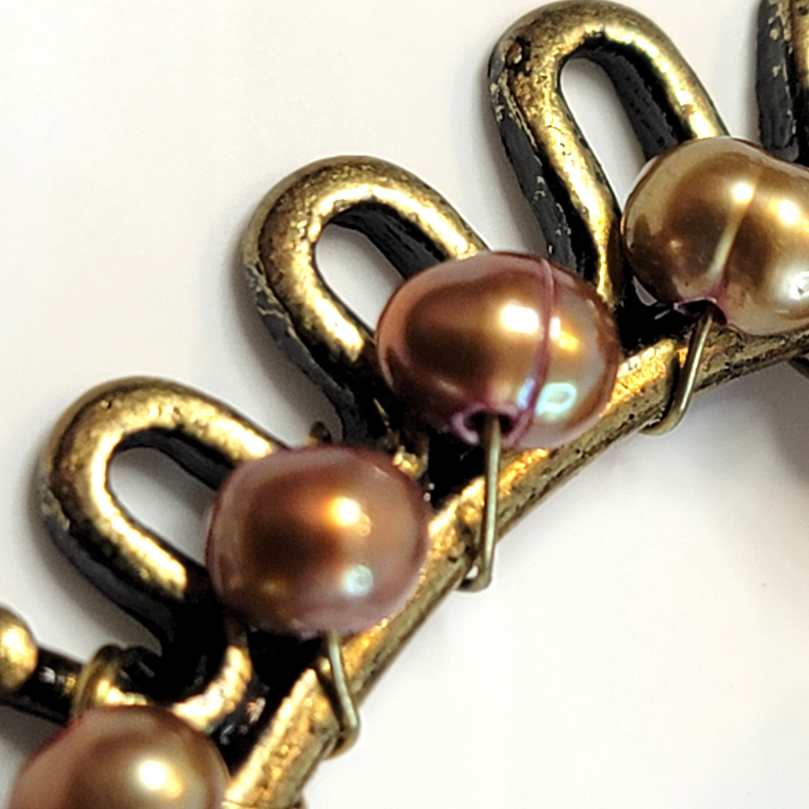 Vintage Coldwater Creek Goldstone and Pearls Bronze Tone Bib Festoon Necklace