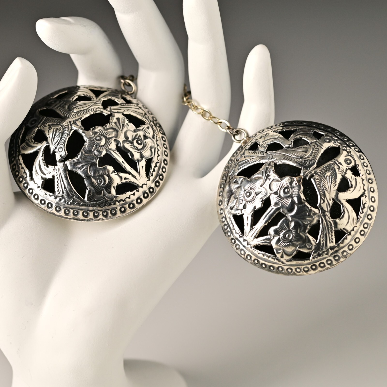 RACHEL GERA Original Vintage Signed Sterling Silver Brooch Double Dress Clips