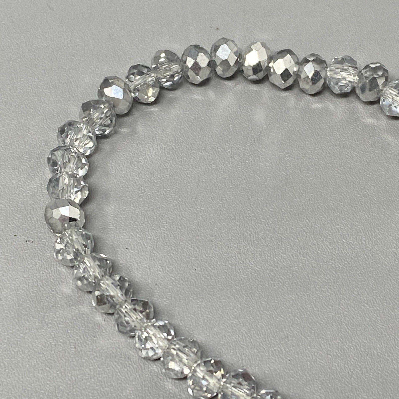 Mini Clear Glass Beaded Bracelet Faceted Iridescent Stretch Fire Polished 7″