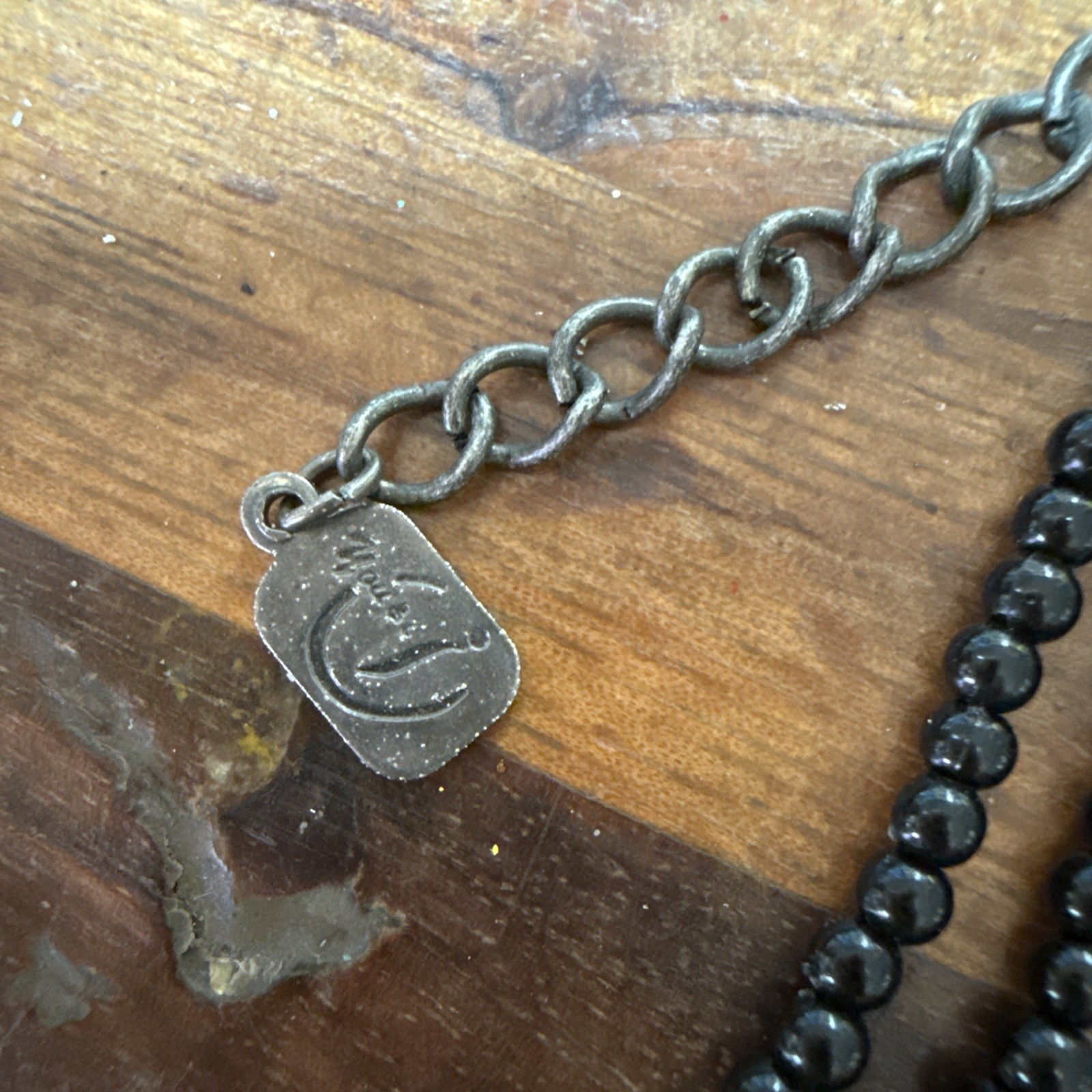 VTG You & i Black and Wolverine Necklace With Copper tone Beads. 16” & 3” Exten