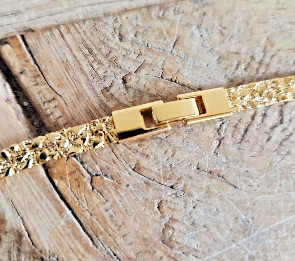 Vintage Electro-Plate Gold Textured Flat Chain Necklace 24″ & Bracelet Set 44g