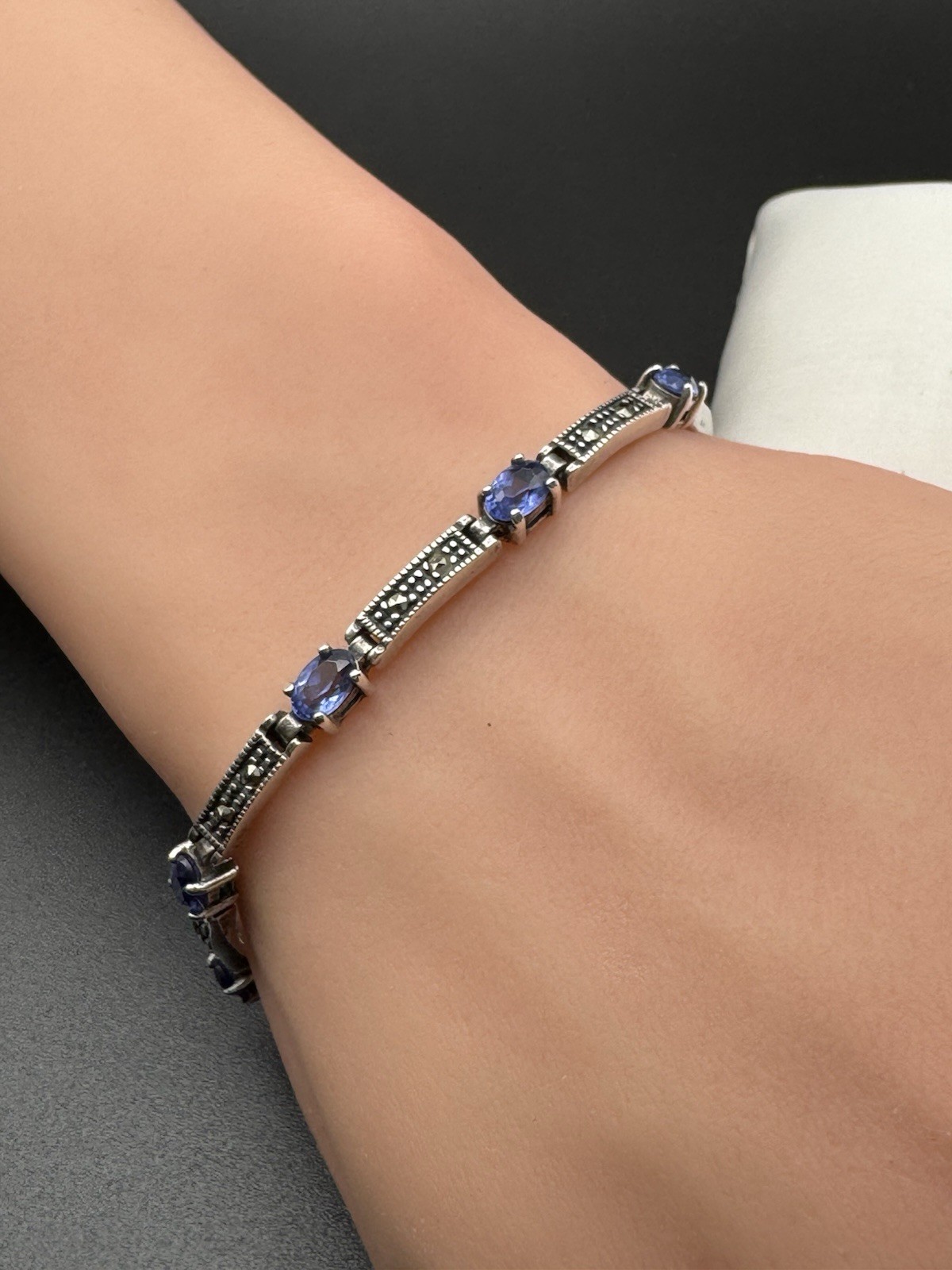 Charles Winston CW 925 Bracelet Amethyst‑Colored Glass Stones Sterling Silver