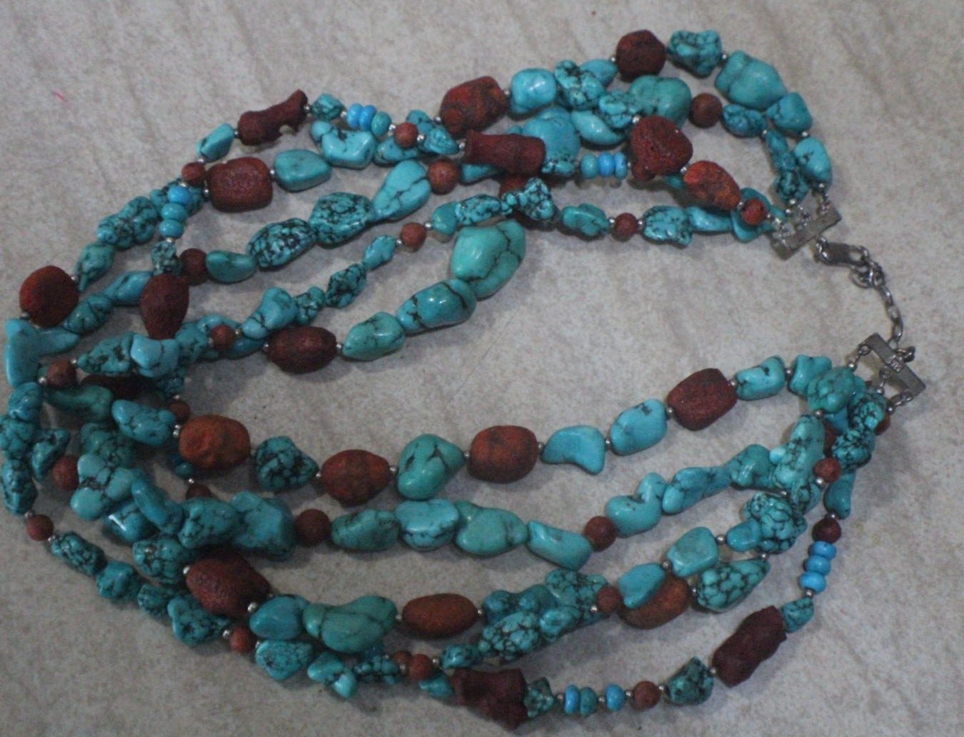 7 Different S silver and Turquoise Beads Necklaces Lot