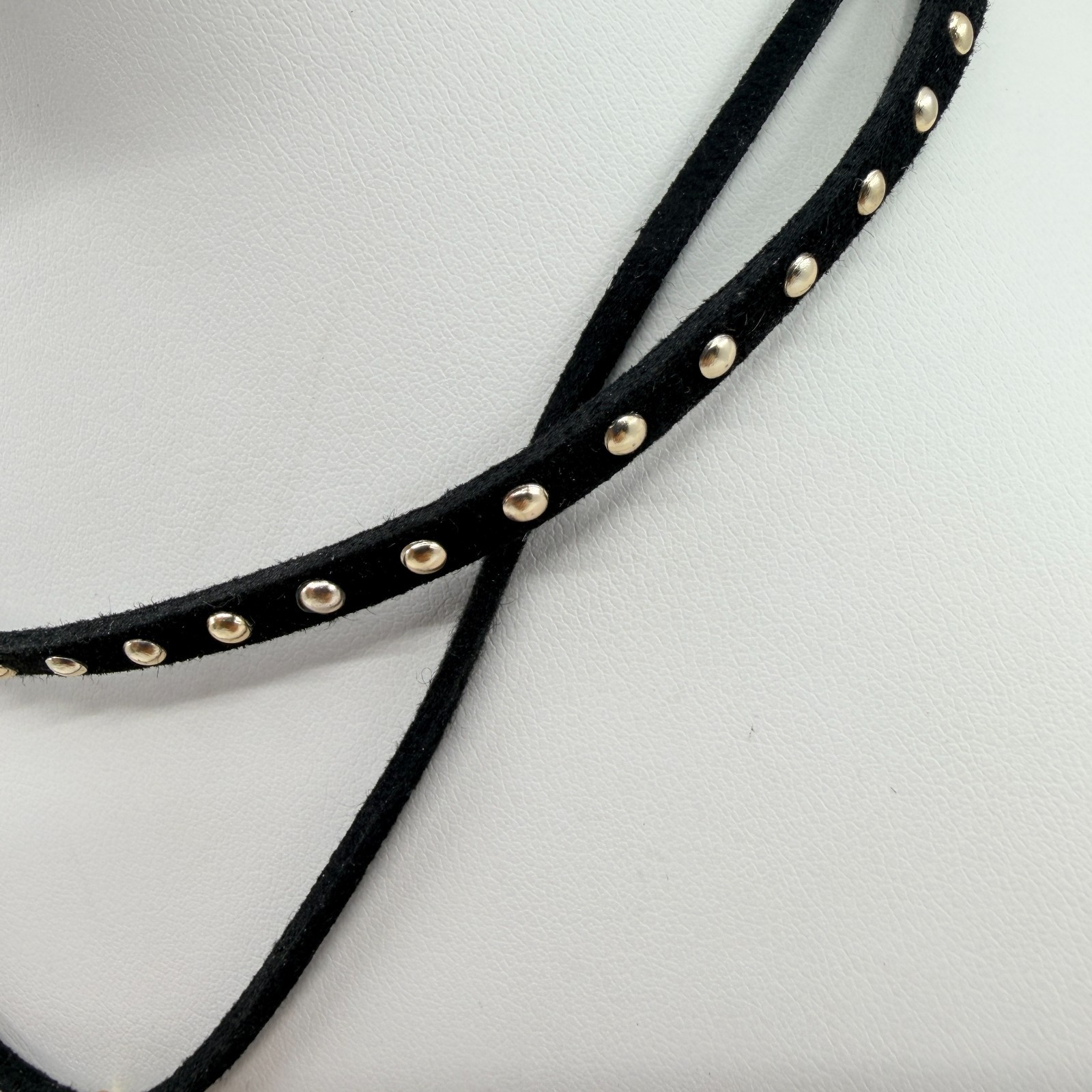 Vintage Black Choker Necklace Layered Double Strand Suede Studded Treble Clef
