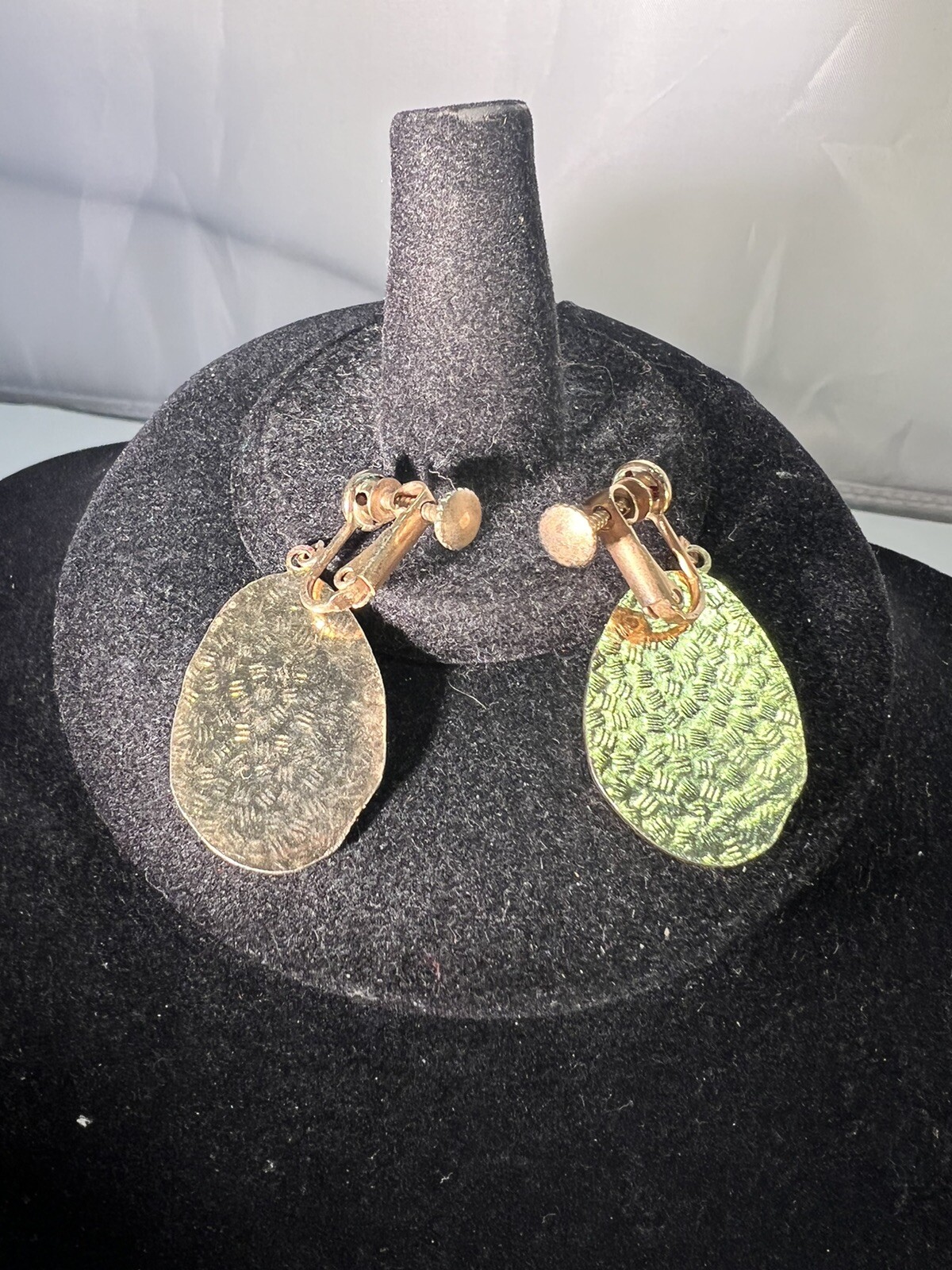 Mountain Sun Water Enamel Cloisonne Dangle Gold Tone Clip Tension Earrings