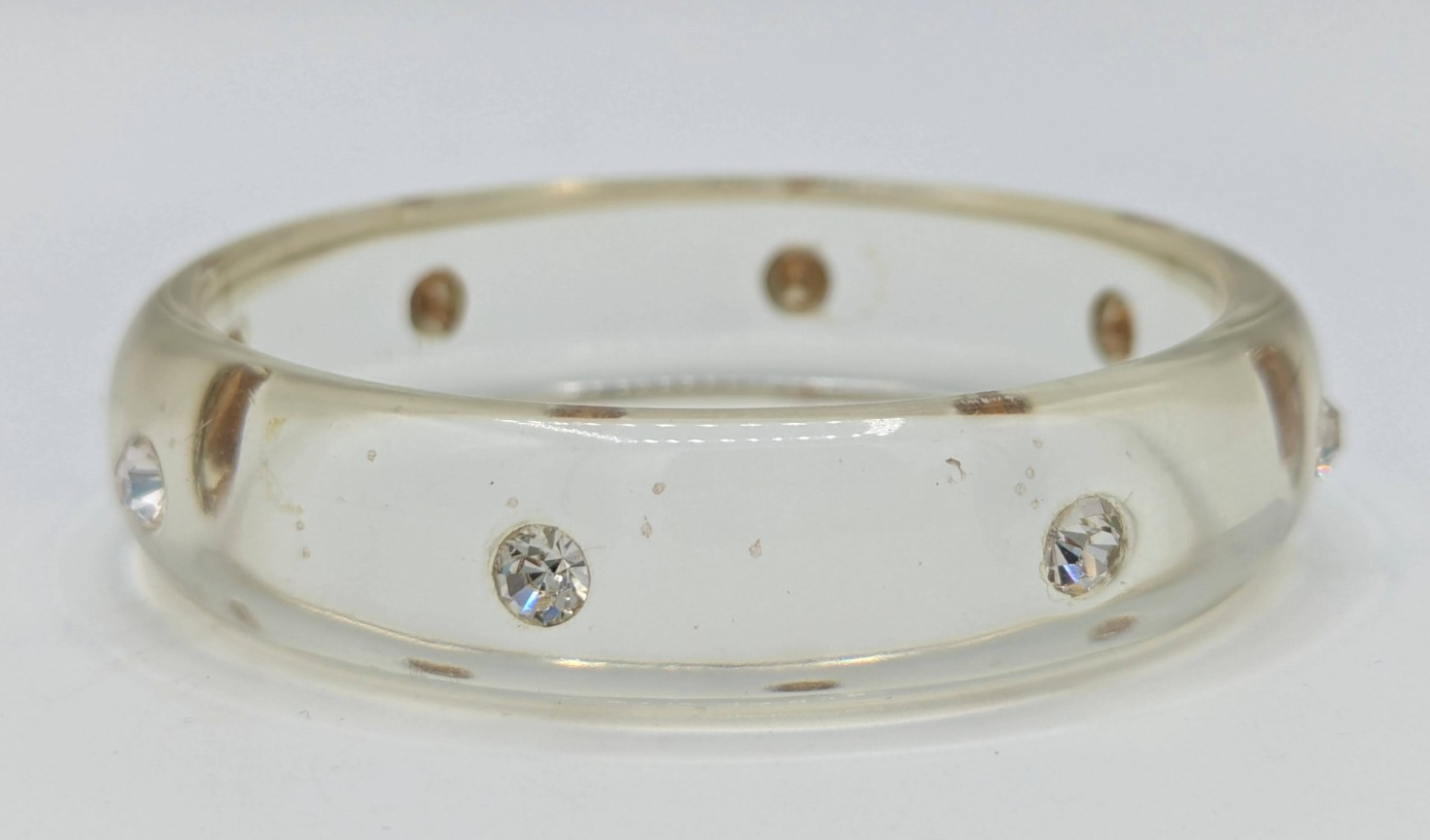 Vintage Clear Lucite Rhinestone Bangle Retro Bracelet Embedded Crystals MCM Mod