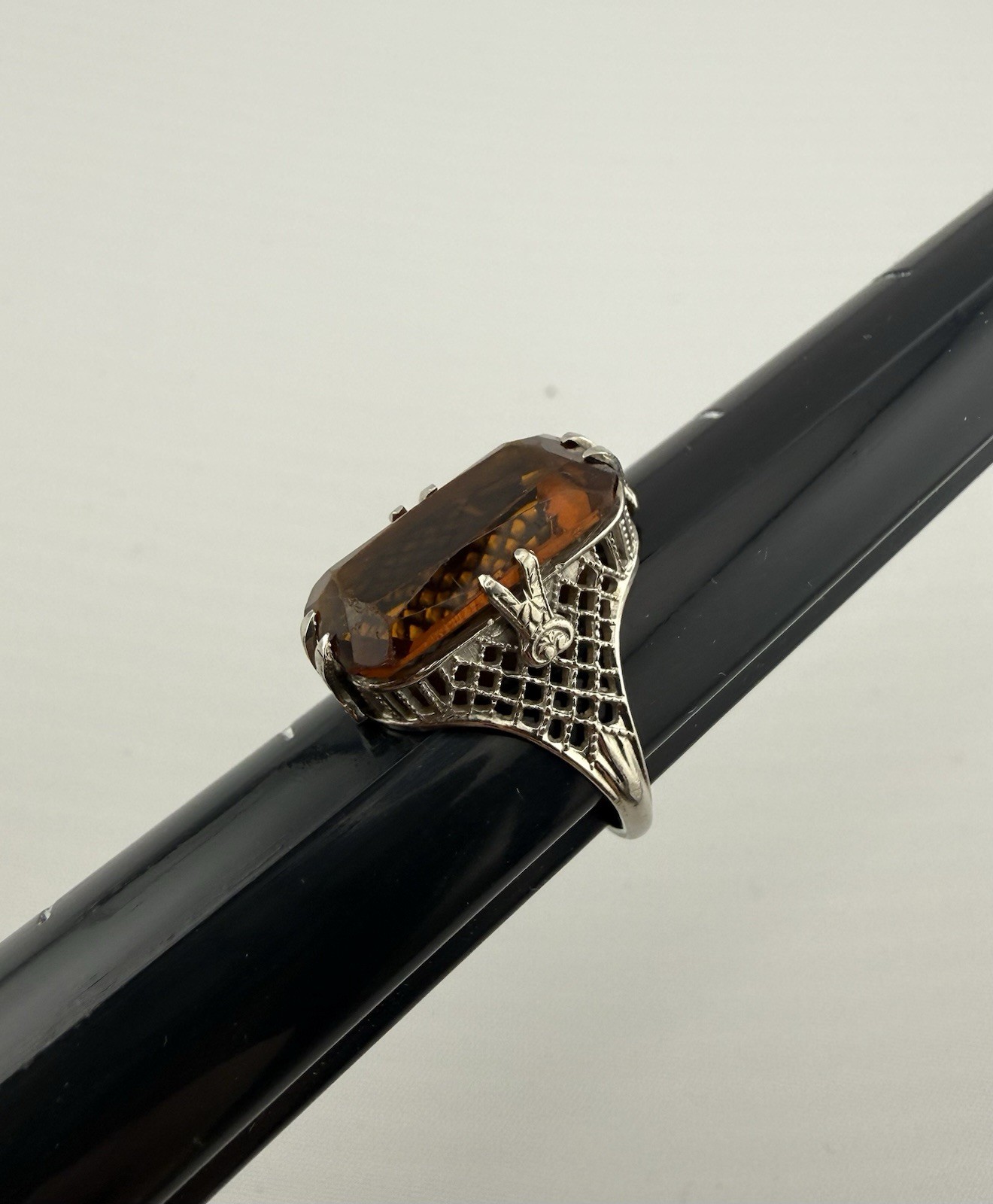 Art Deco Vintage Belais 10k Gold Ring Size 4.25 Brown Colored Set
