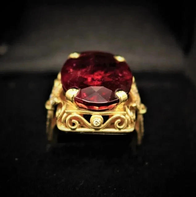 Oval Cut 4.28CT Genuine Garnet Vintage Art Deco Wedding Ring 14K Yellow Gold FN