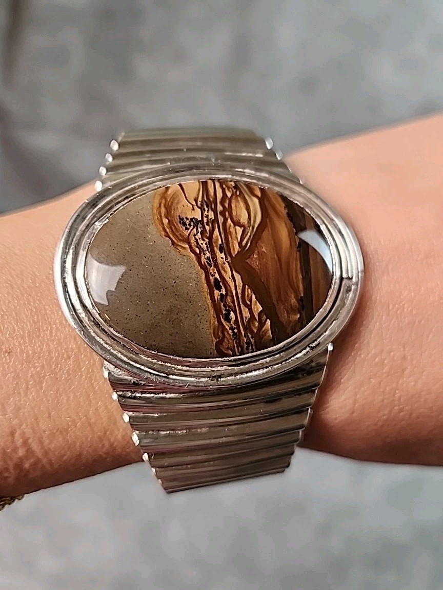 Vintage Navajo Picture Jasper Sterling Silver Cuff Bracelet Small6″ XRF Verified