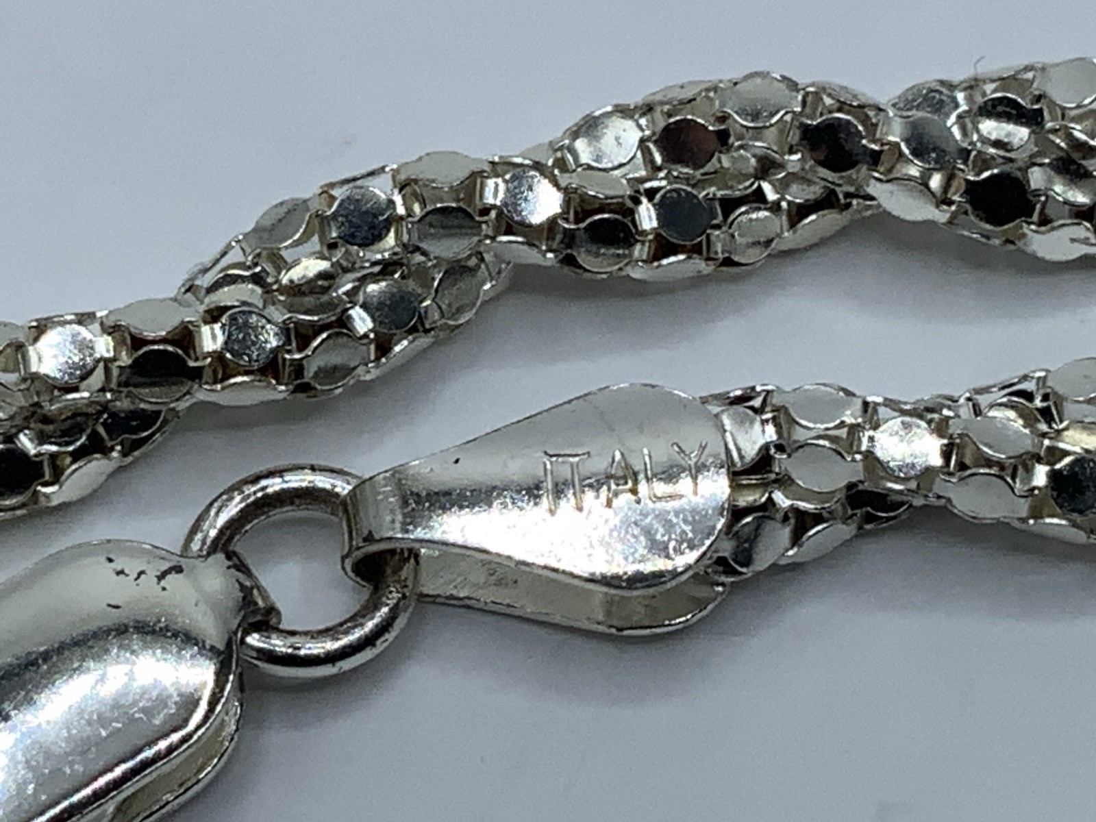 Sterling Silver Rhodium HAN ITALY 3.7 mm Popcorn Twist Chain 18” Necklace