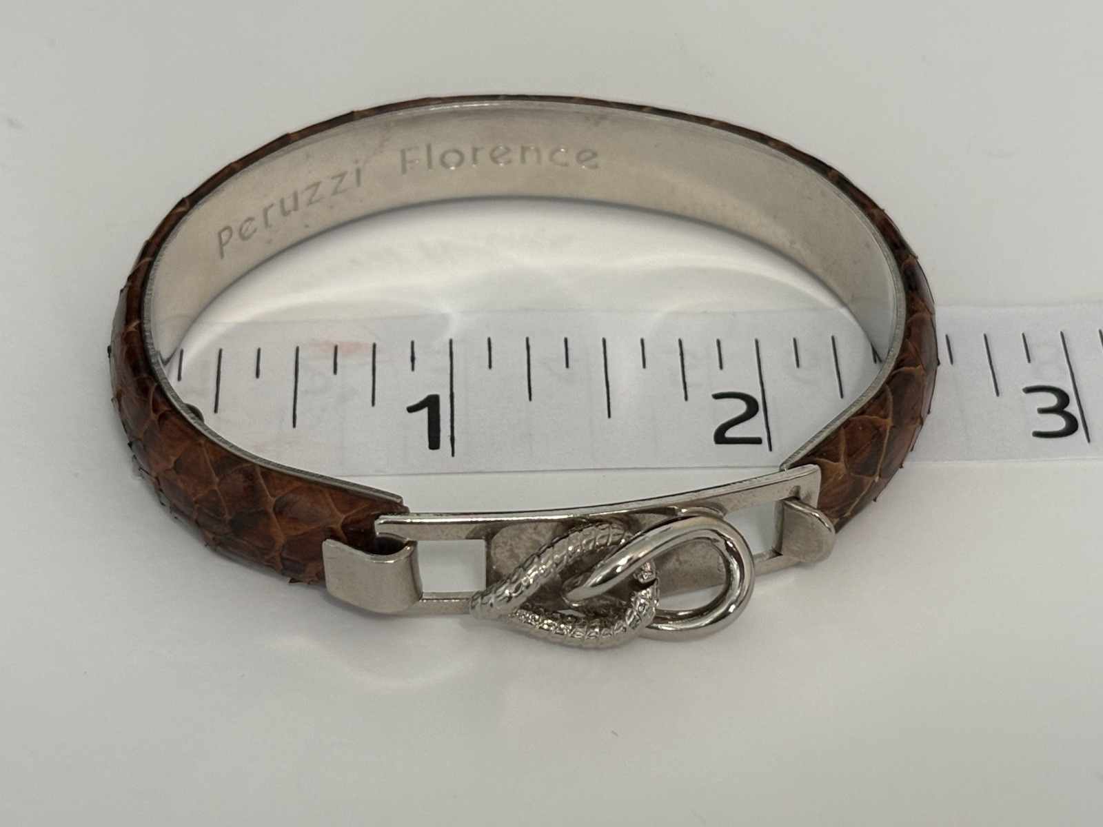 Vintage Peruzzi Florence Italy Green Snakeskin Leather & Rhinestone Bracelet