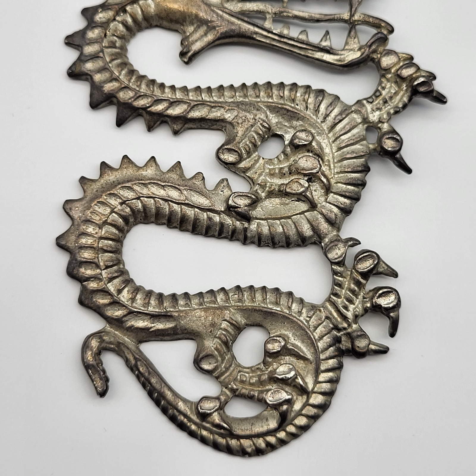 Amazing Large Vintage Dragon Pendant Y2K oversize Bling Silver plated funky