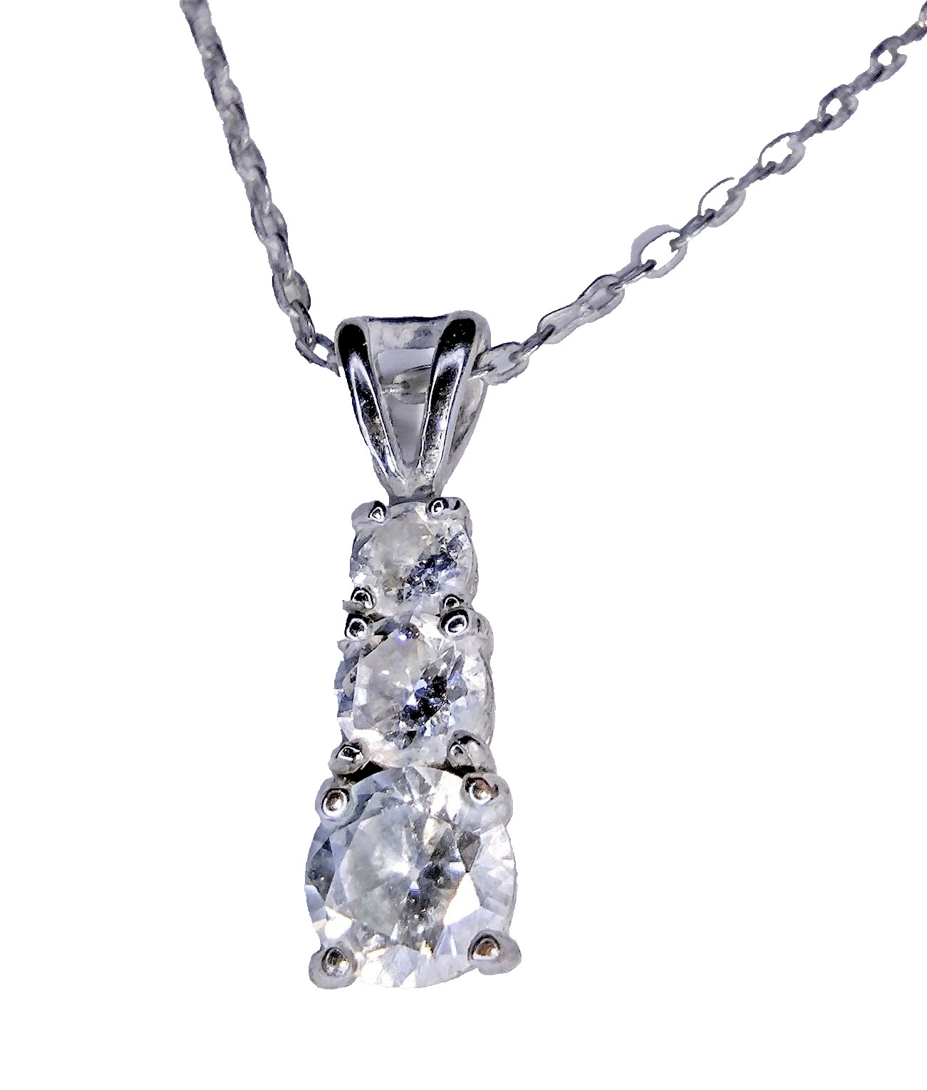 Vintage Necklace 3/4 inch Silver Tone Pendant 3 Stones 19in Silver Tone Chain
